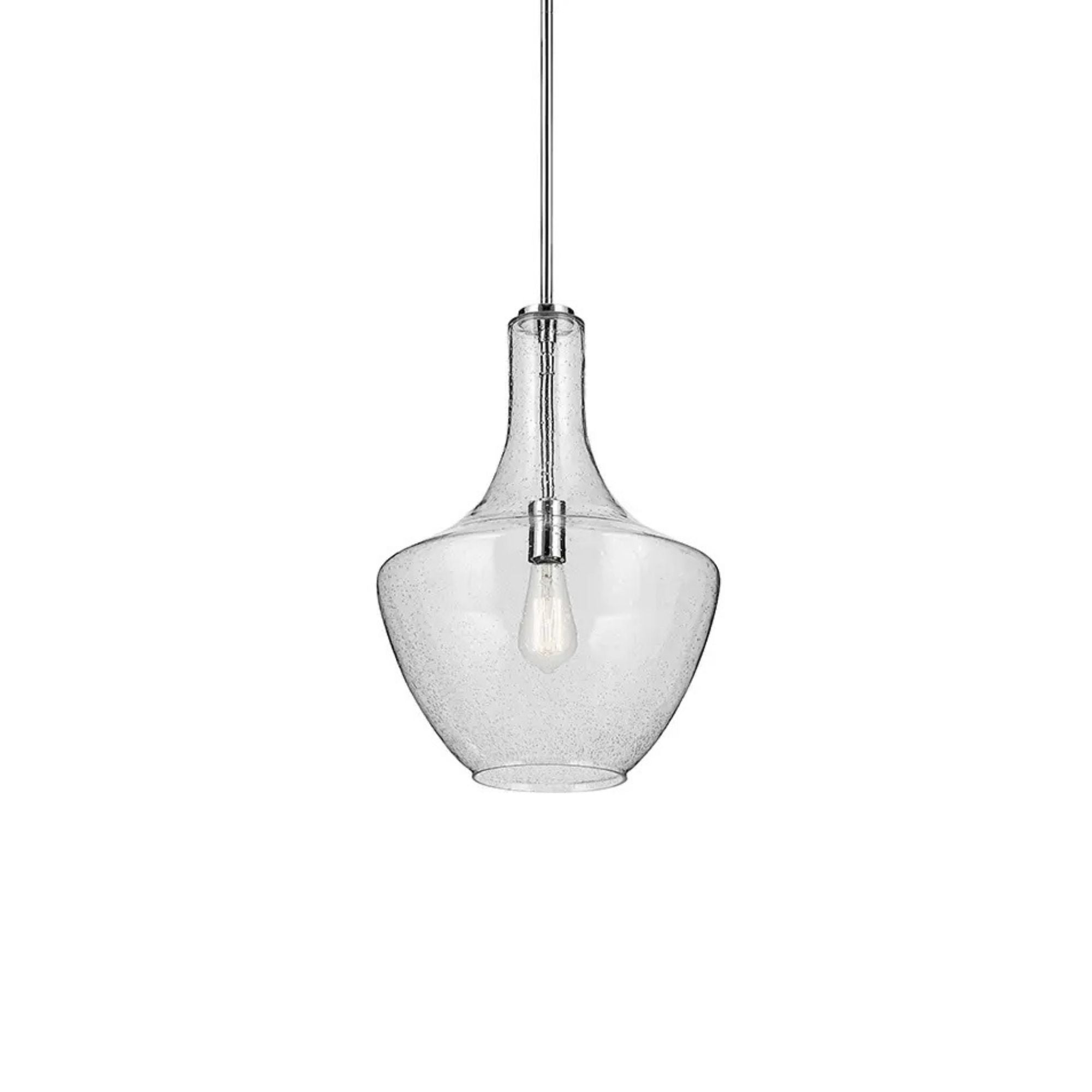 Everly 14" Bell Pendant, Chrome Finish, Clear Seeded Glass