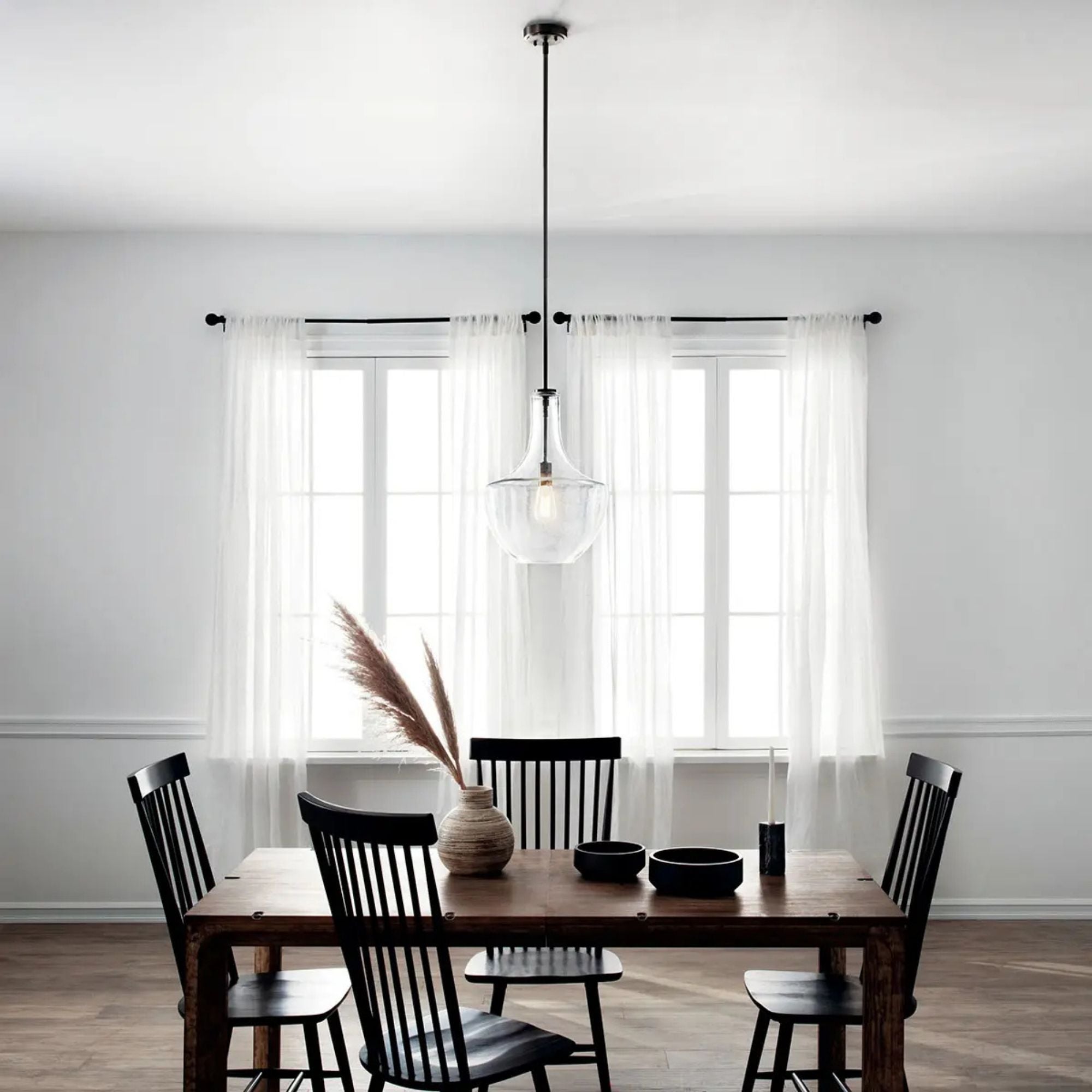 Everly 14" Bell Pendant, Chrome Finish, Clear Seeded Glass