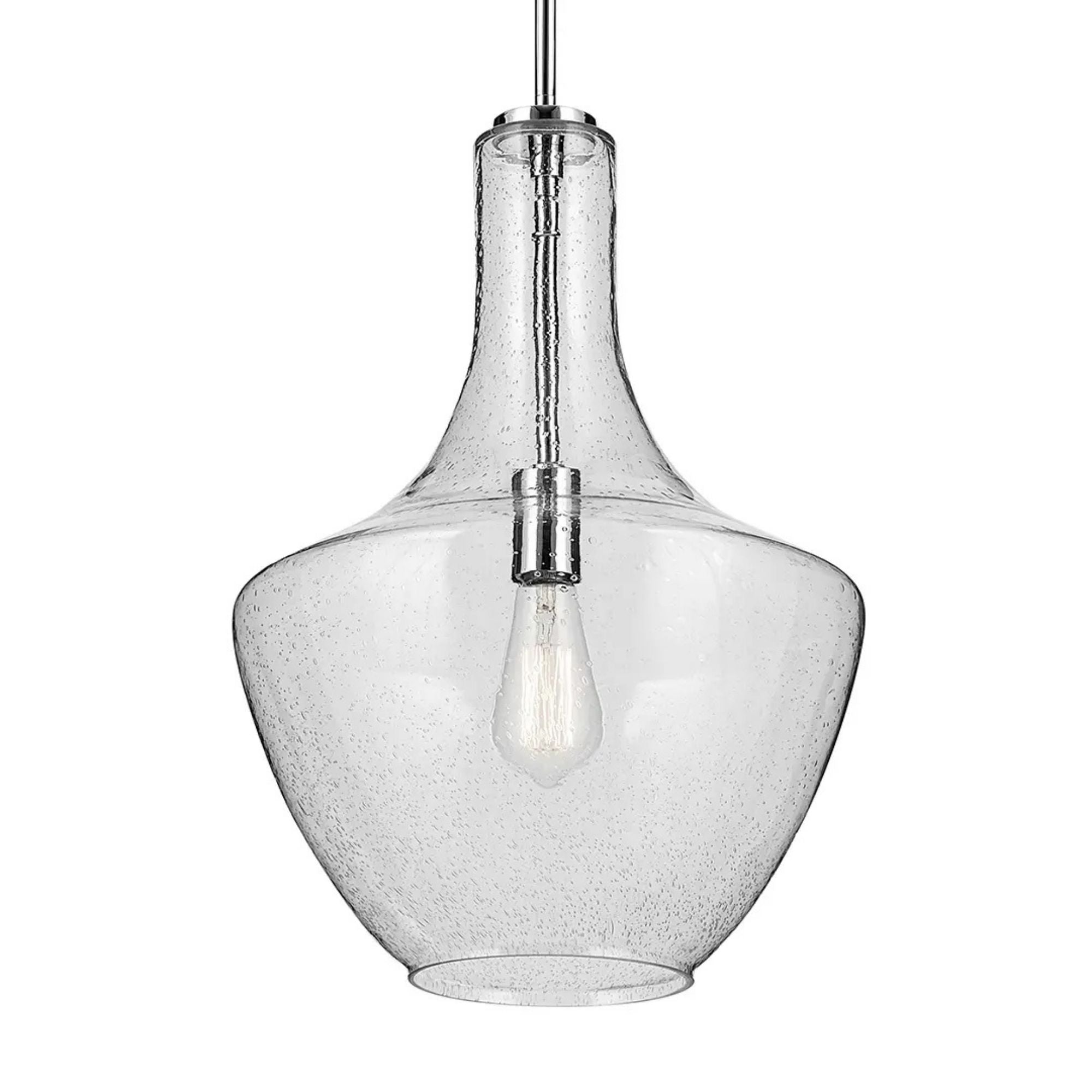 Everly 14" Bell Pendant, Chrome Finish, Clear Seeded Glass