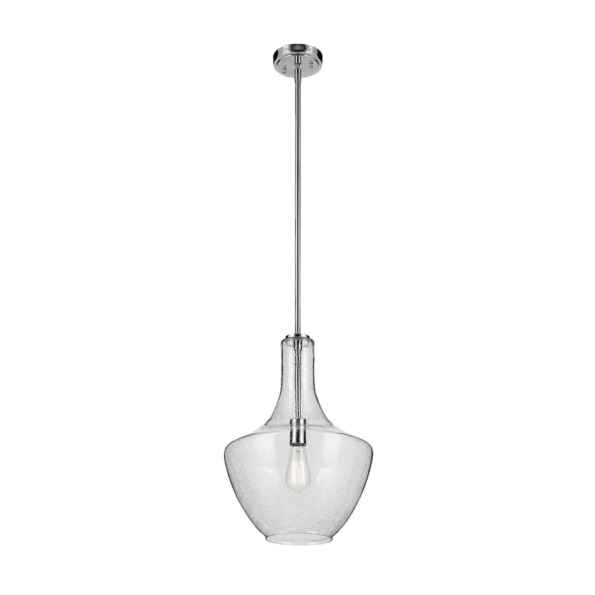 Everly 14" Bell Pendant, Chrome Finish, Clear Seeded Glass