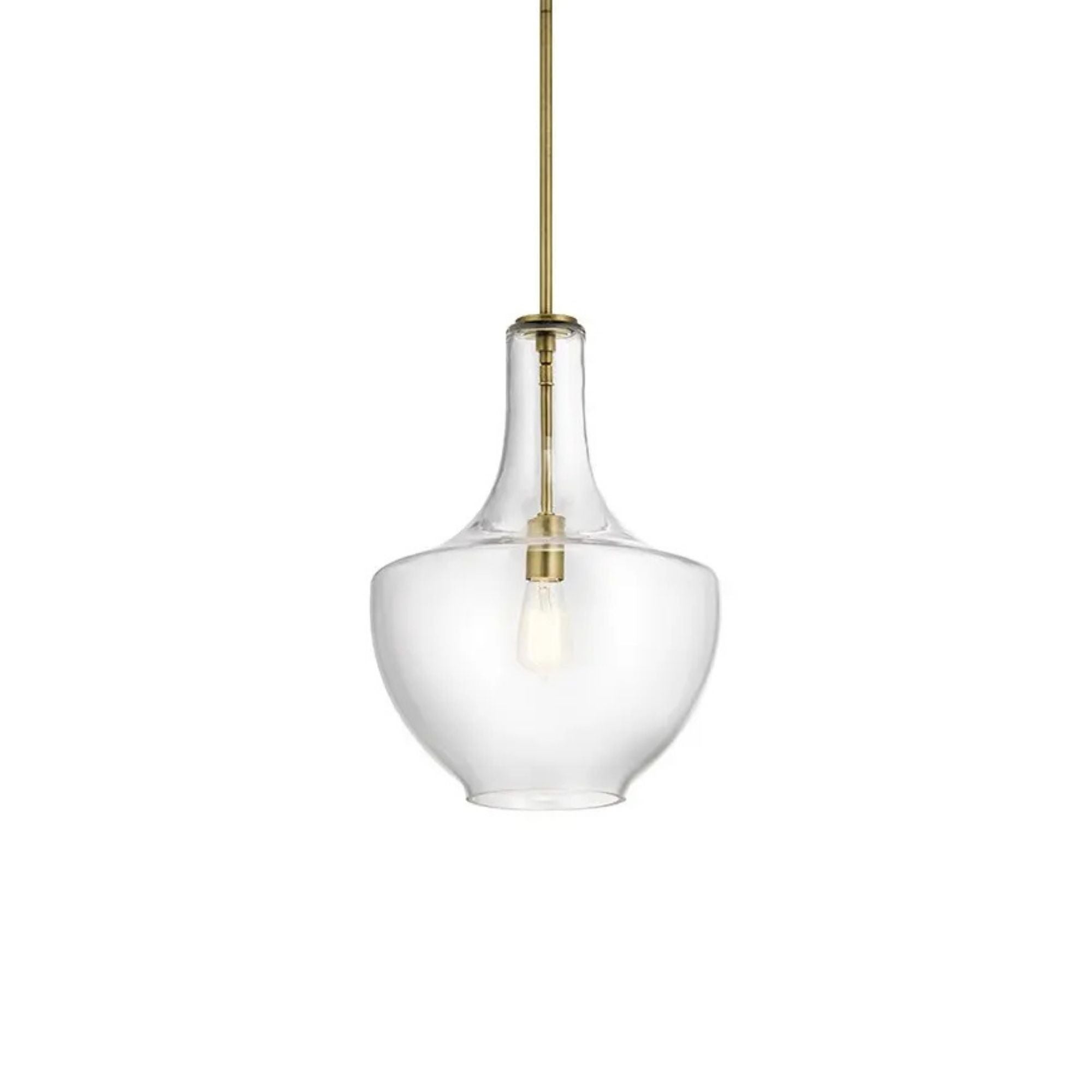 Everly 14" Bell Pendant, Natural Brass Finish, Clear Glass