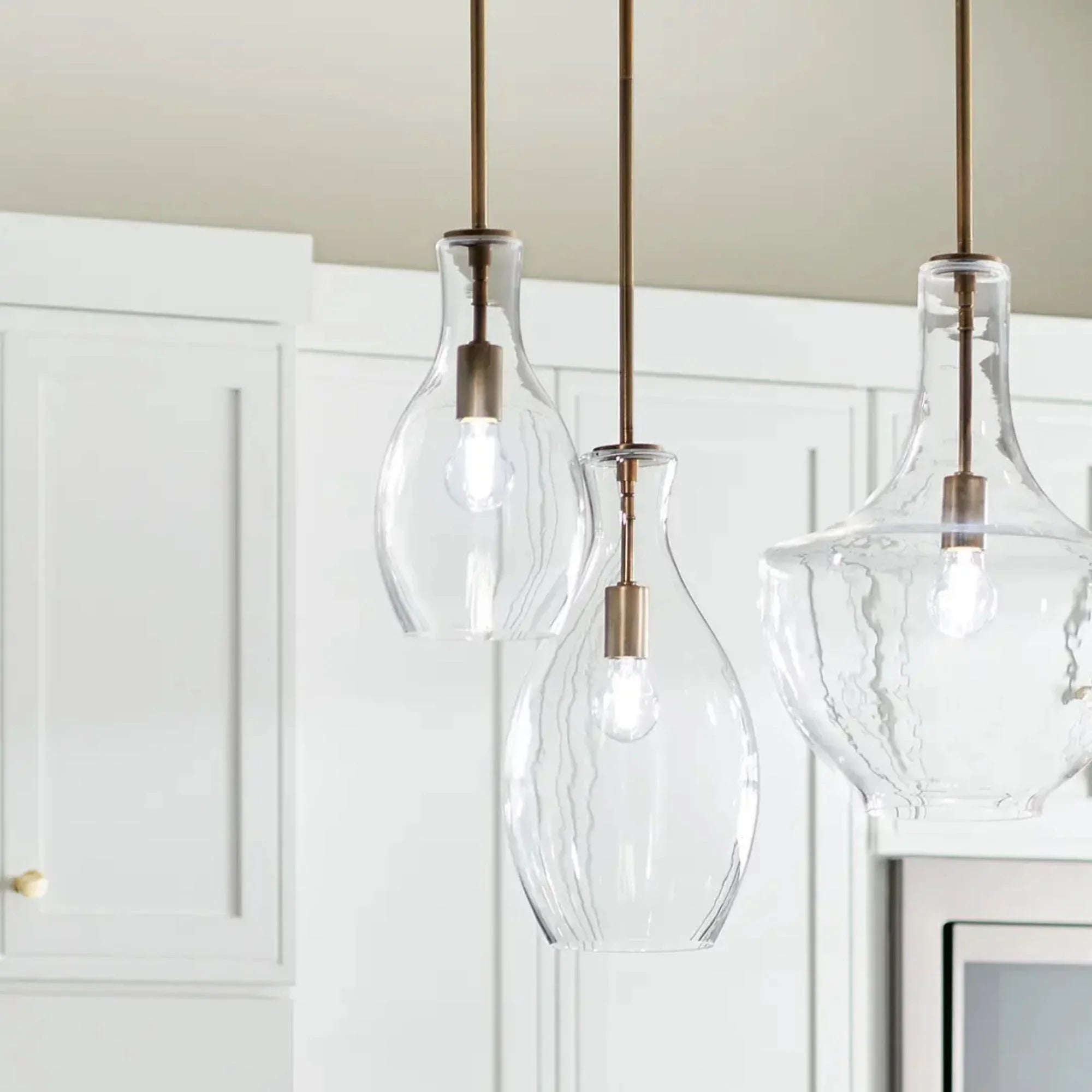Everly 14" Bell Pendant, Natural Brass Finish, Clear Glass