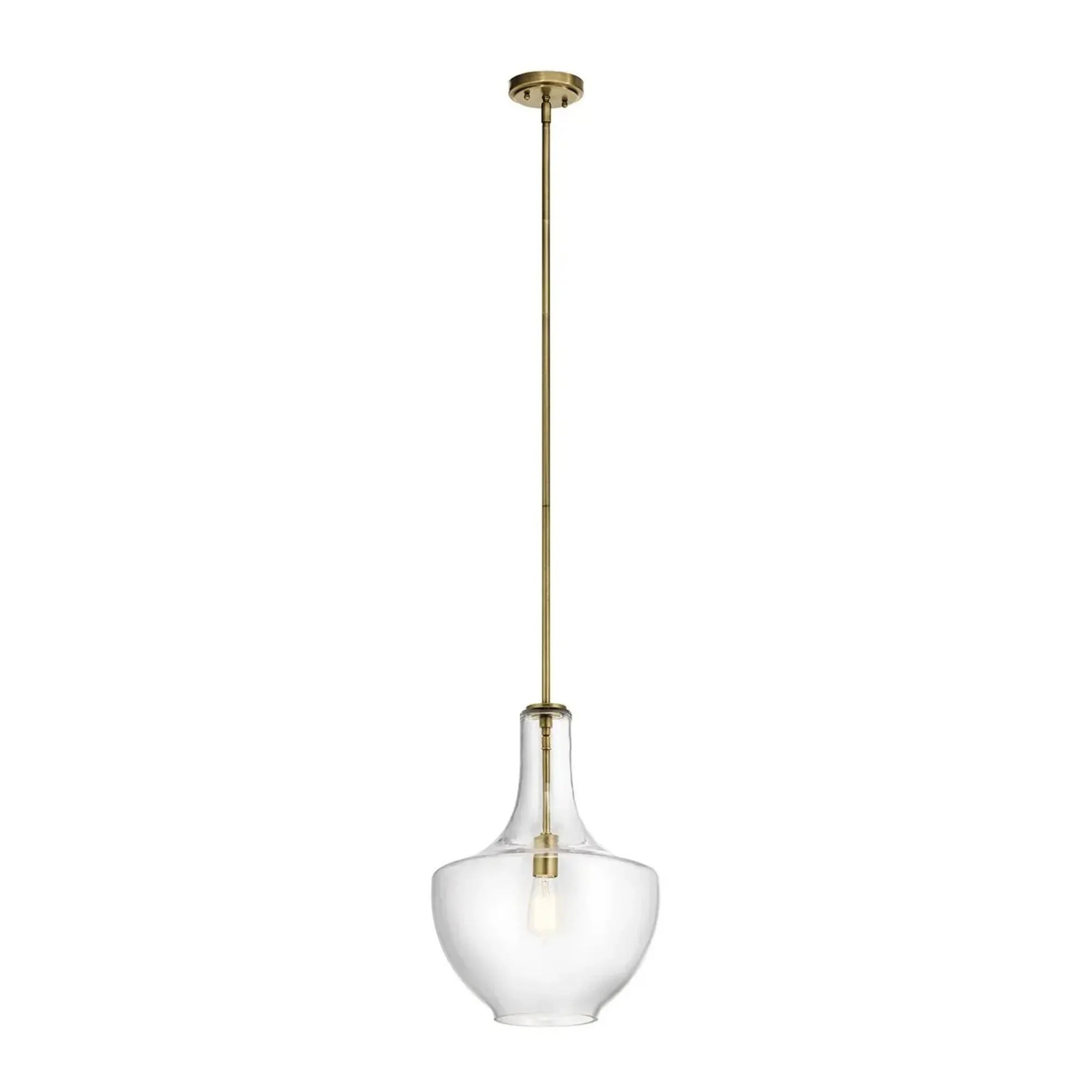 Everly 14" Bell Pendant, Natural Brass Finish, Clear Glass