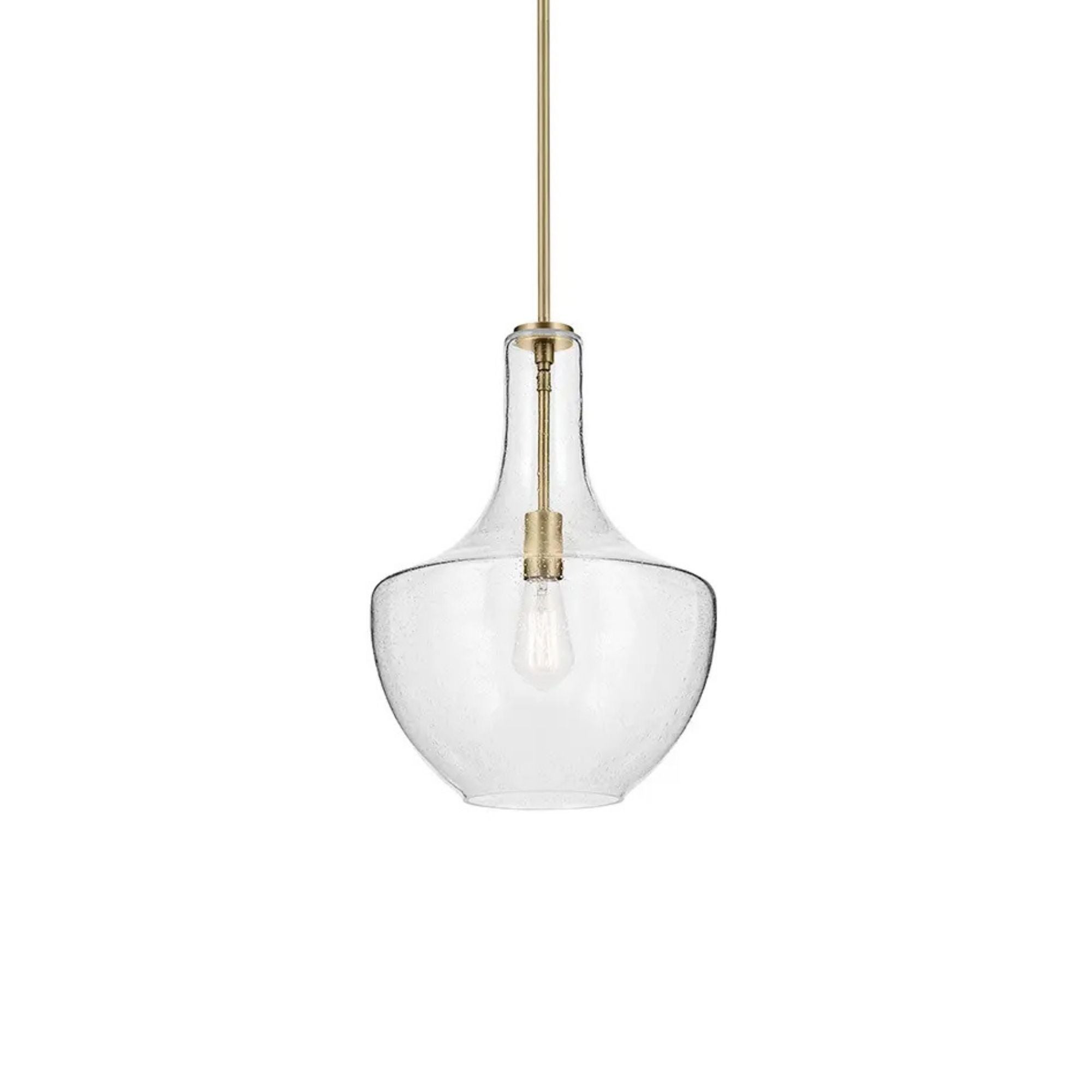 Everly 14" Bell Pendant, Natural Brass Finish, Clear Seeded Glass