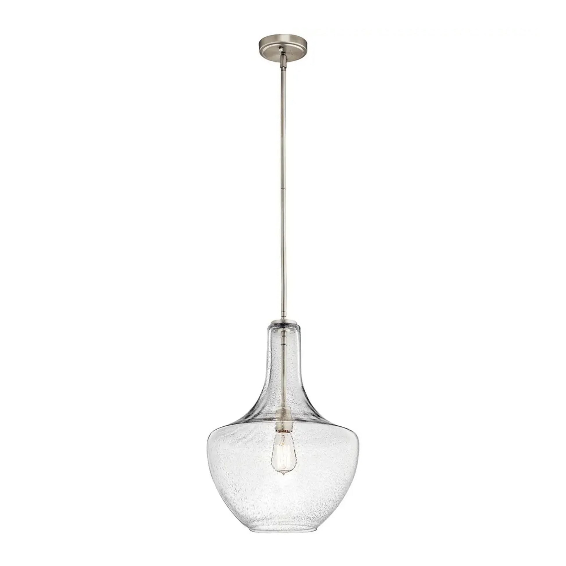 Kichler Lighting - Everly 14" Bell Pendant, Brushed Nickel Finish, Clear Seeded Glass | Bees Lighting