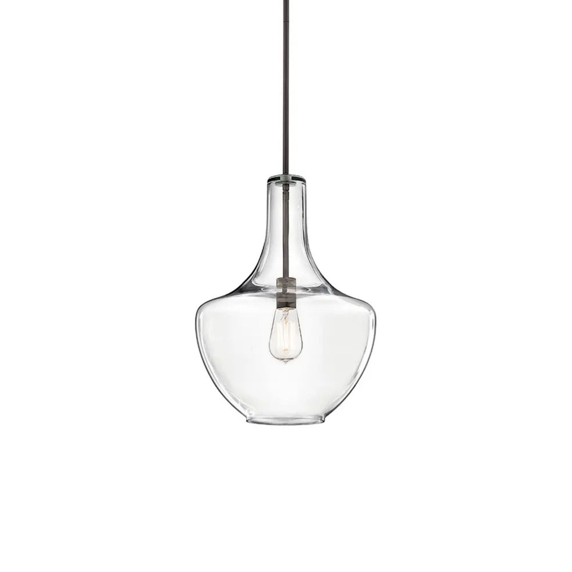Everly 14" Bell Pendant, Olde Bronze Finish, Clear Seeded Glass