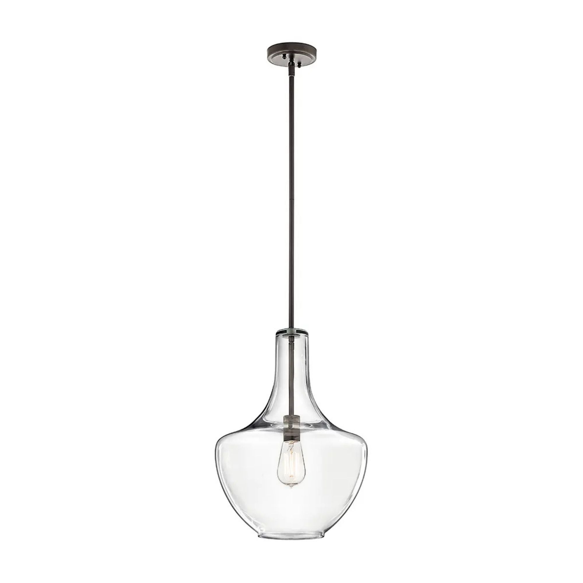 Everly 14" Bell Pendant, Olde Bronze Finish, Clear Seeded Glass