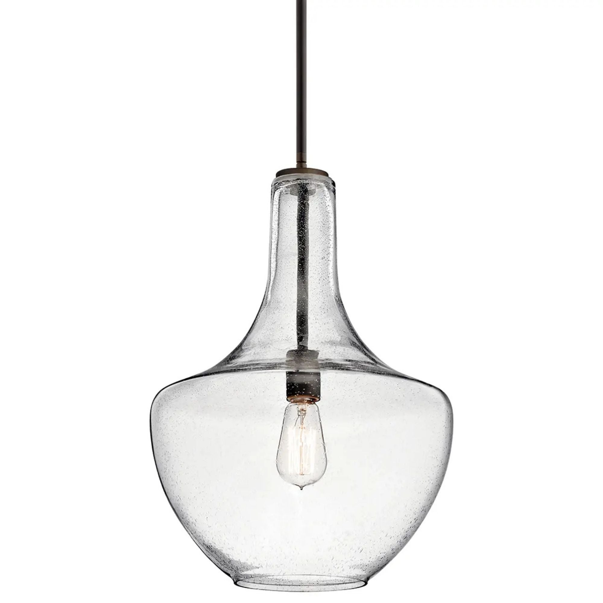 Everly 14" Bell Pendant, Olde Bronze Finish, Clear Seeded Glass