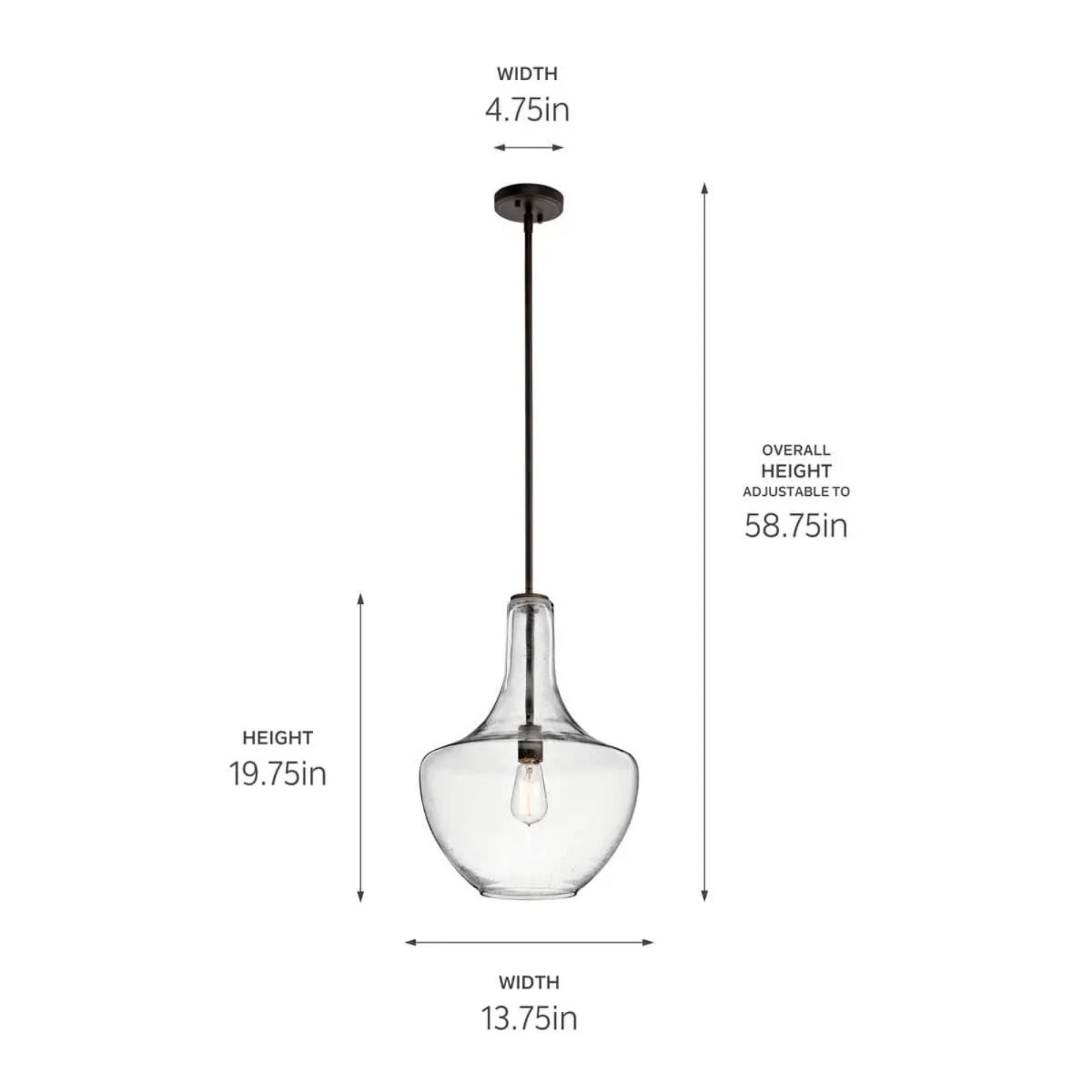 Everly 14" Bell Pendant, Olde Bronze Finish, Clear Seeded Glass