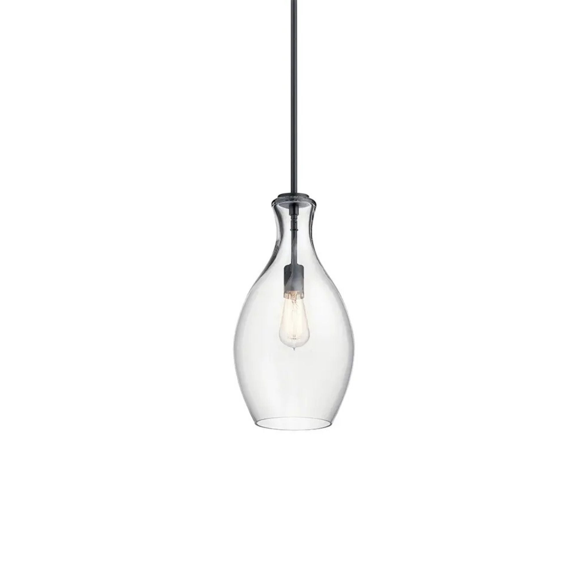 Everly 9" Pendant, Black Finish, Clear Glass