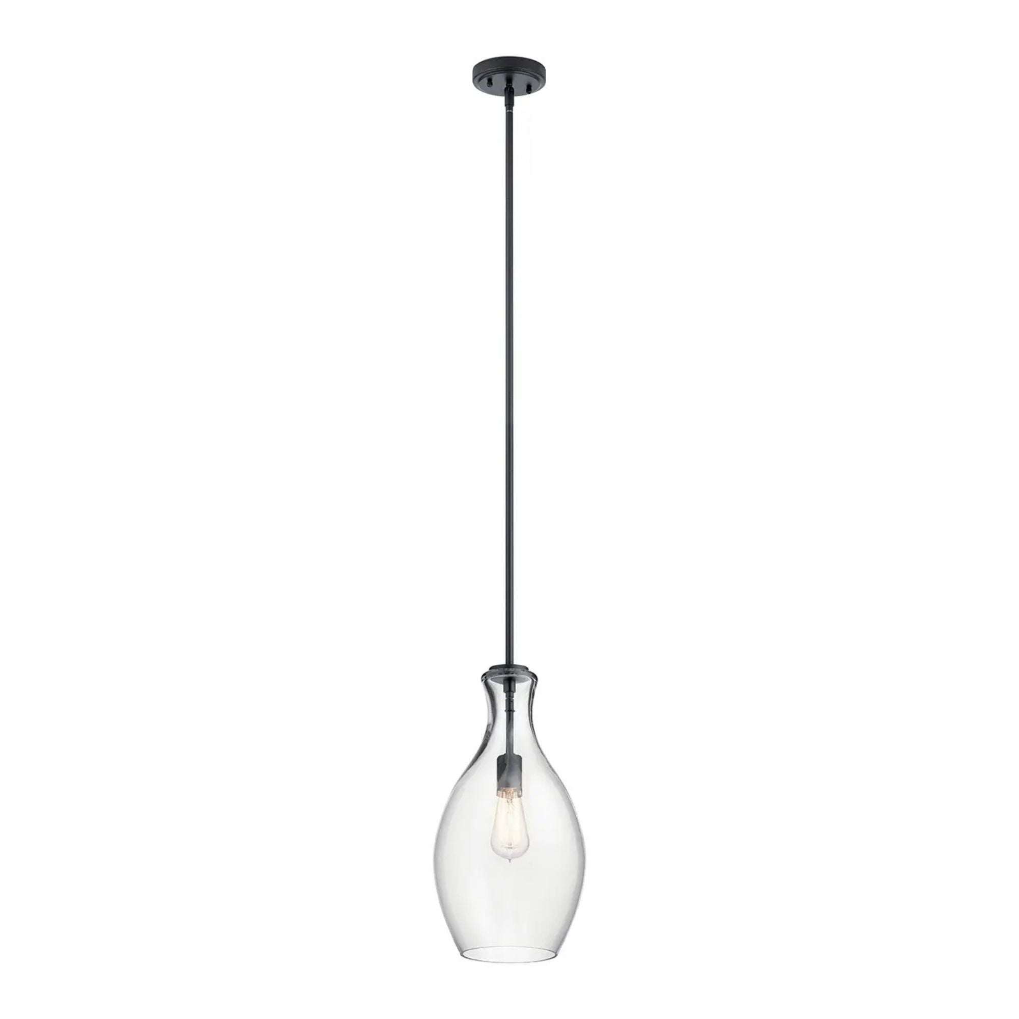 Everly 9" Pendant, Black Finish, Clear Glass