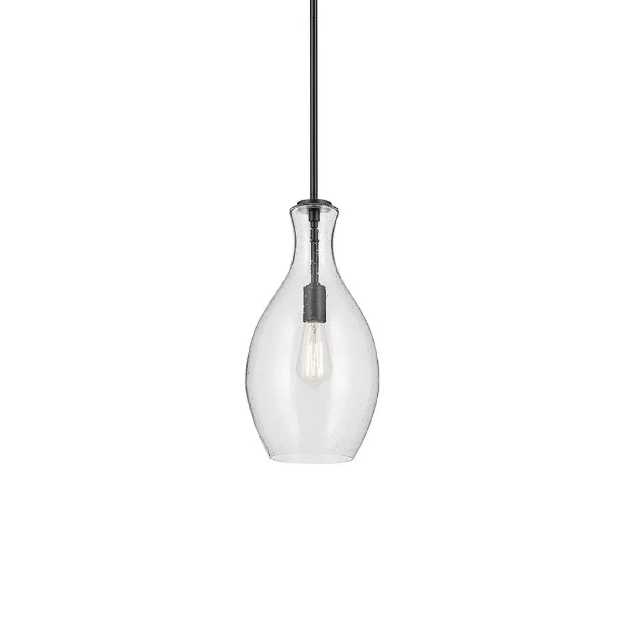 Everly 9" Pendant, Black Finish, Clear Seeded Glass