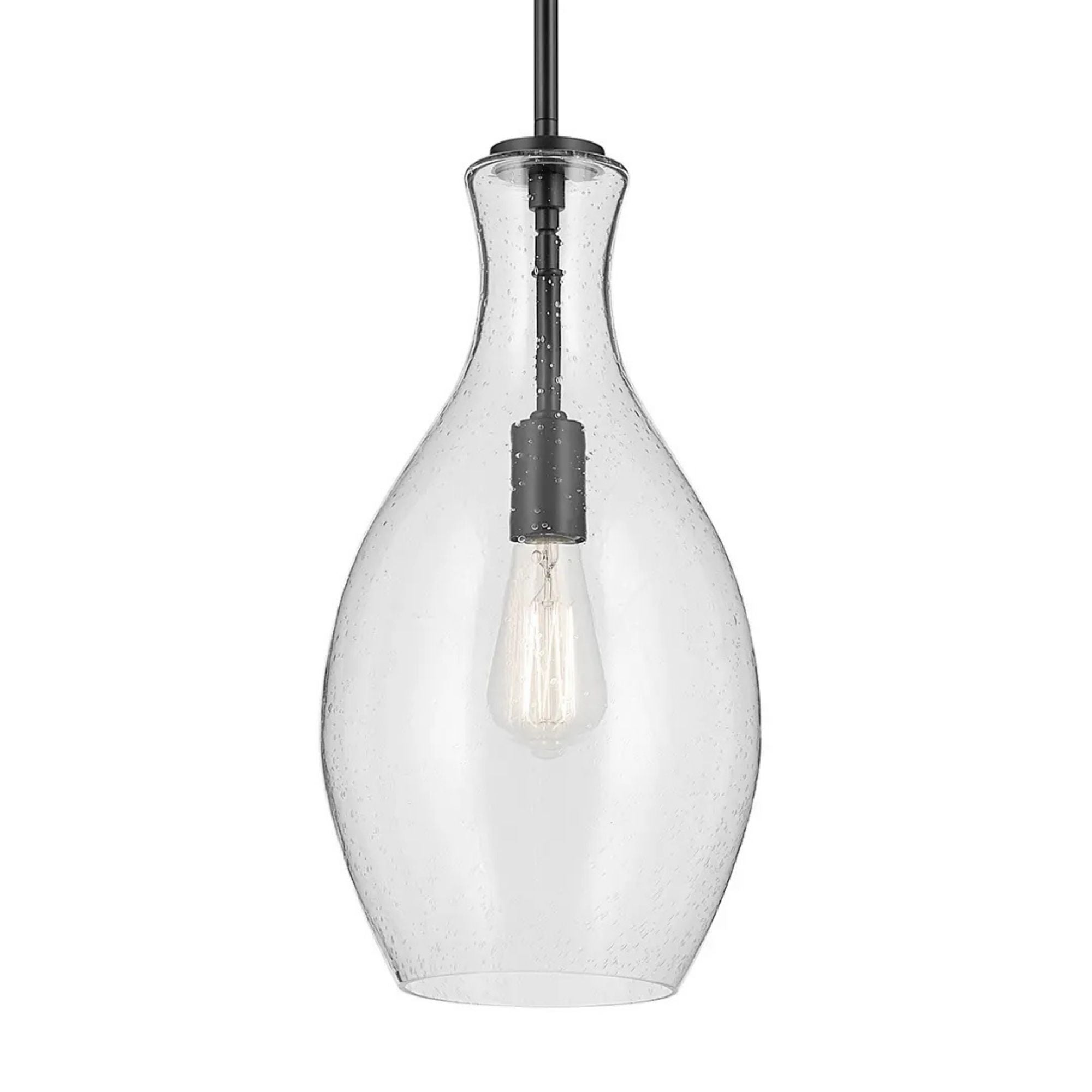 Everly 9" Pendant, Black Finish, Clear Seeded Glass