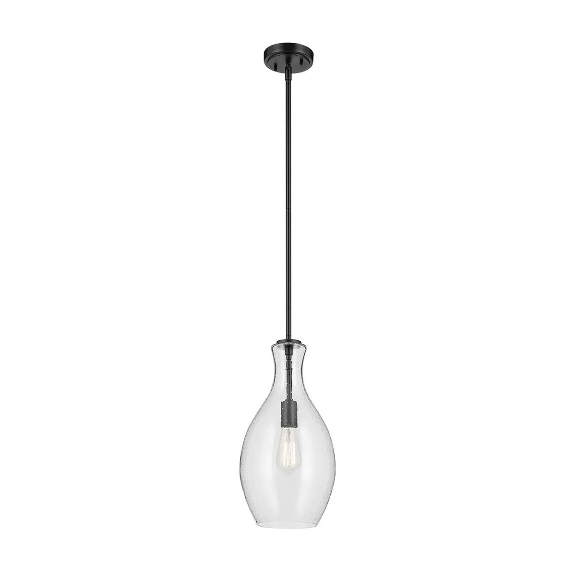 Everly 9" Pendant, Black Finish, Clear Seeded Glass