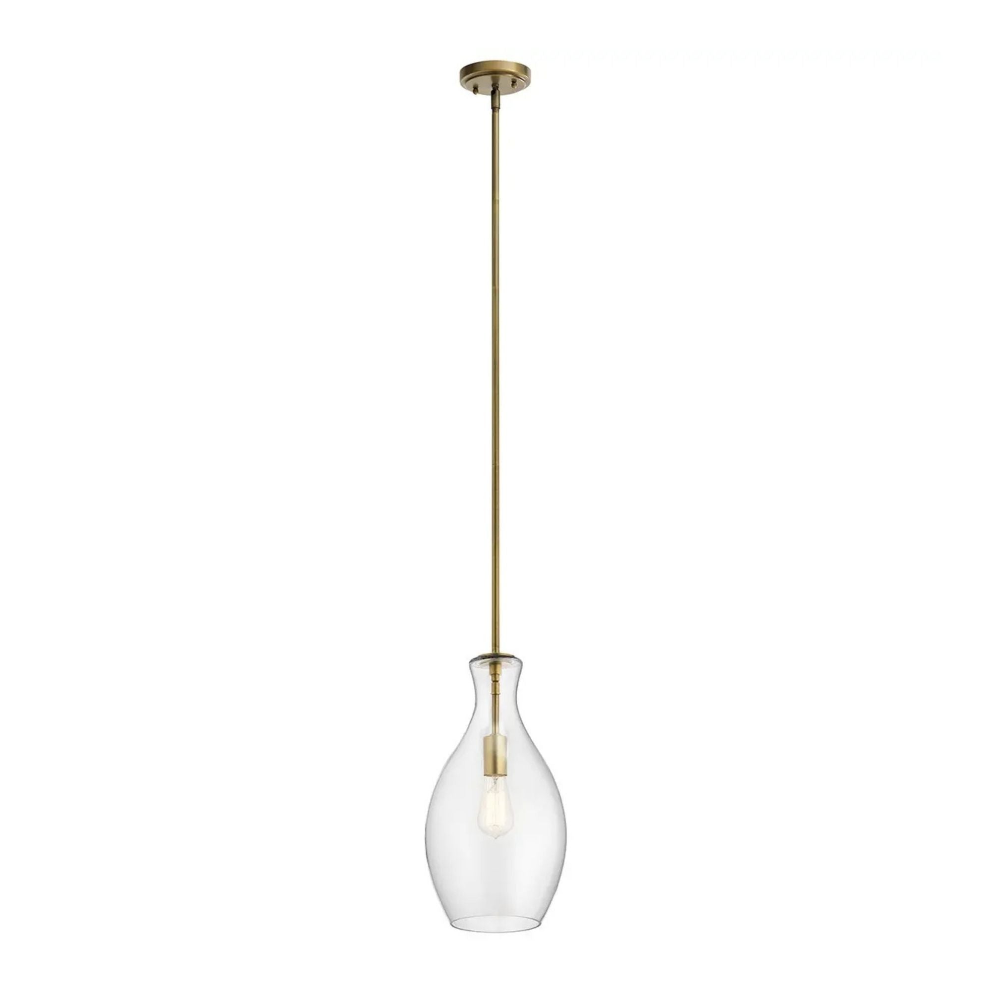Everly 9" Pendant, Natural Brass Finish, Clear Glass