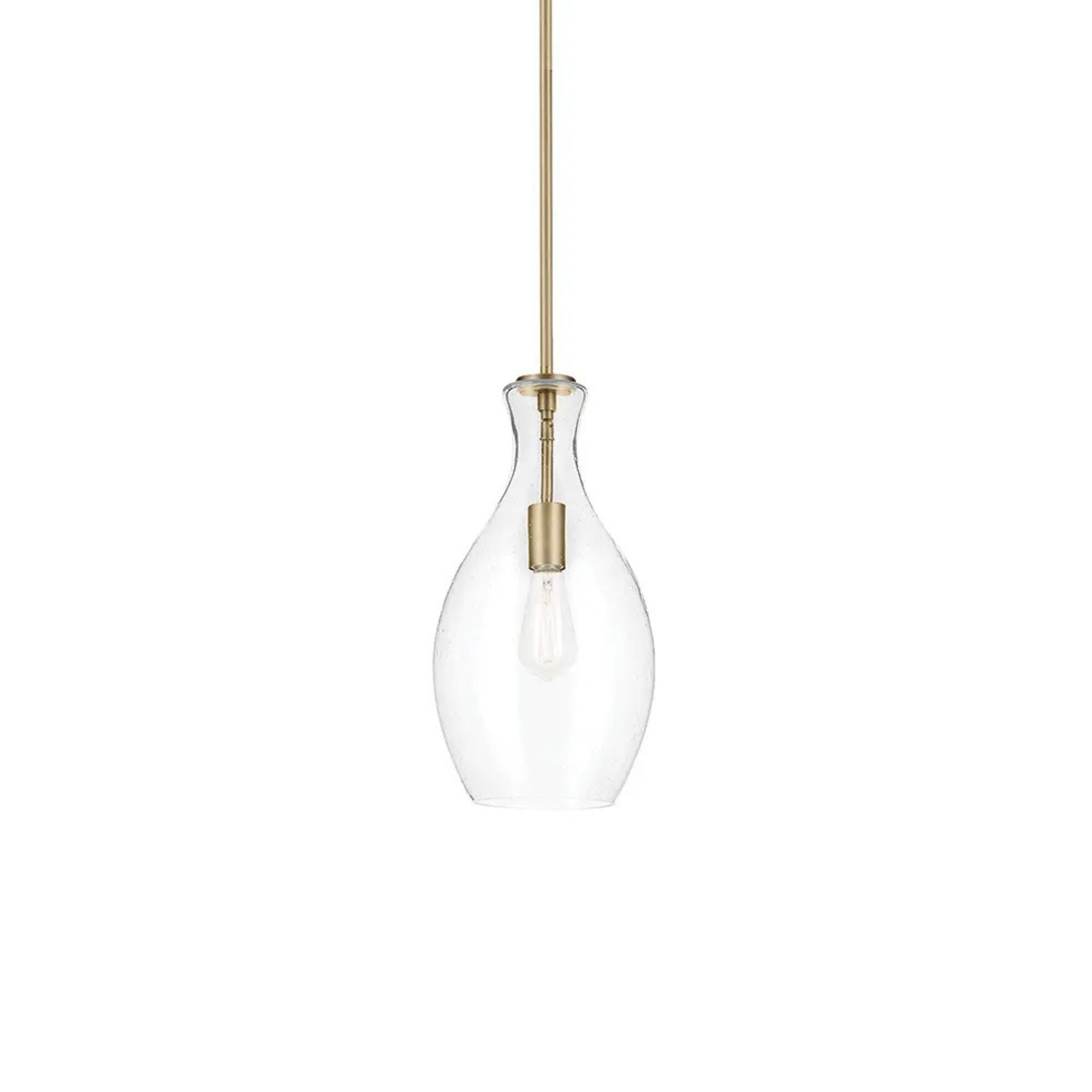 Everly 9" Pendant, Natural Brass Finish, Clear Seeded Glass
