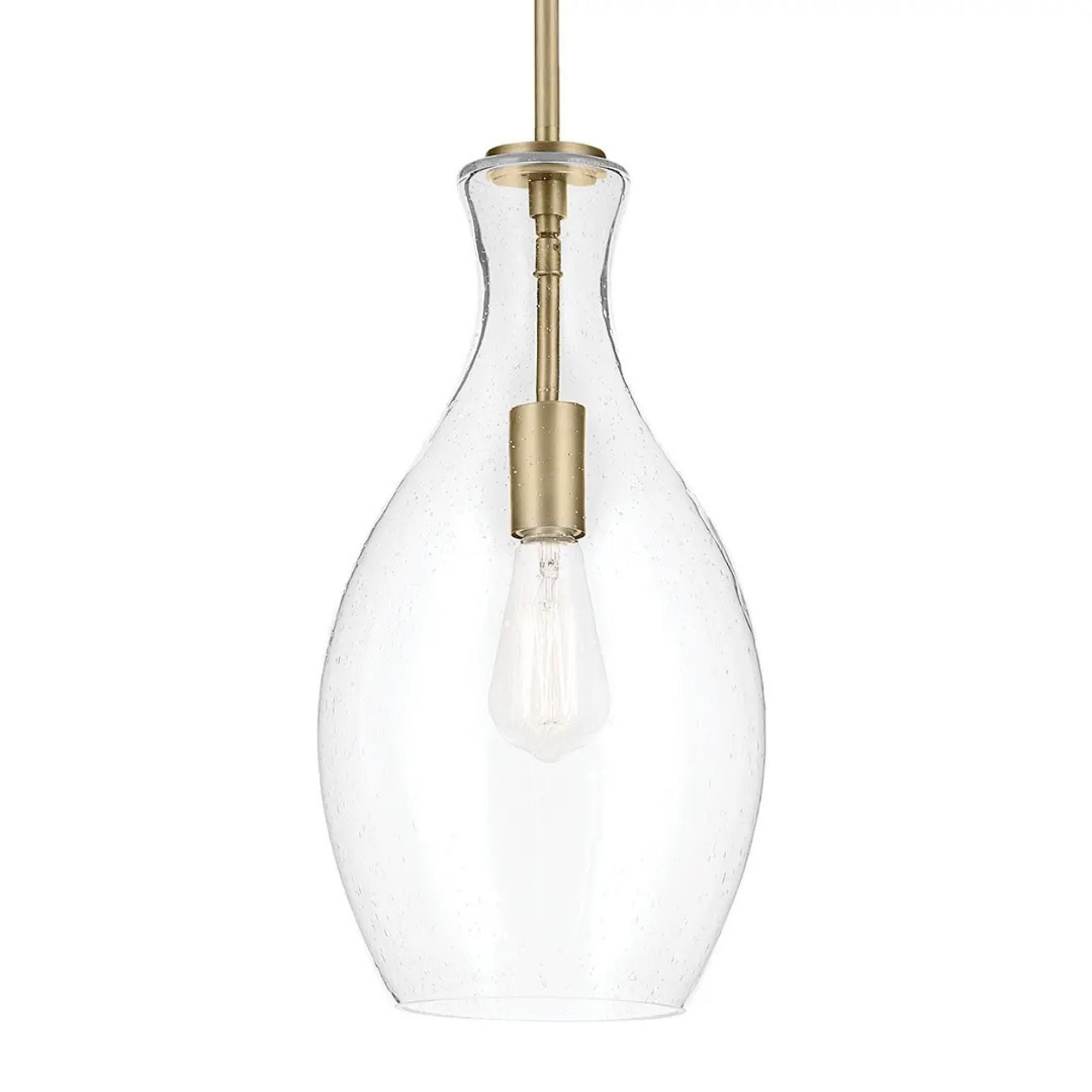 Everly 9" Pendant, Natural Brass Finish, Clear Seeded Glass