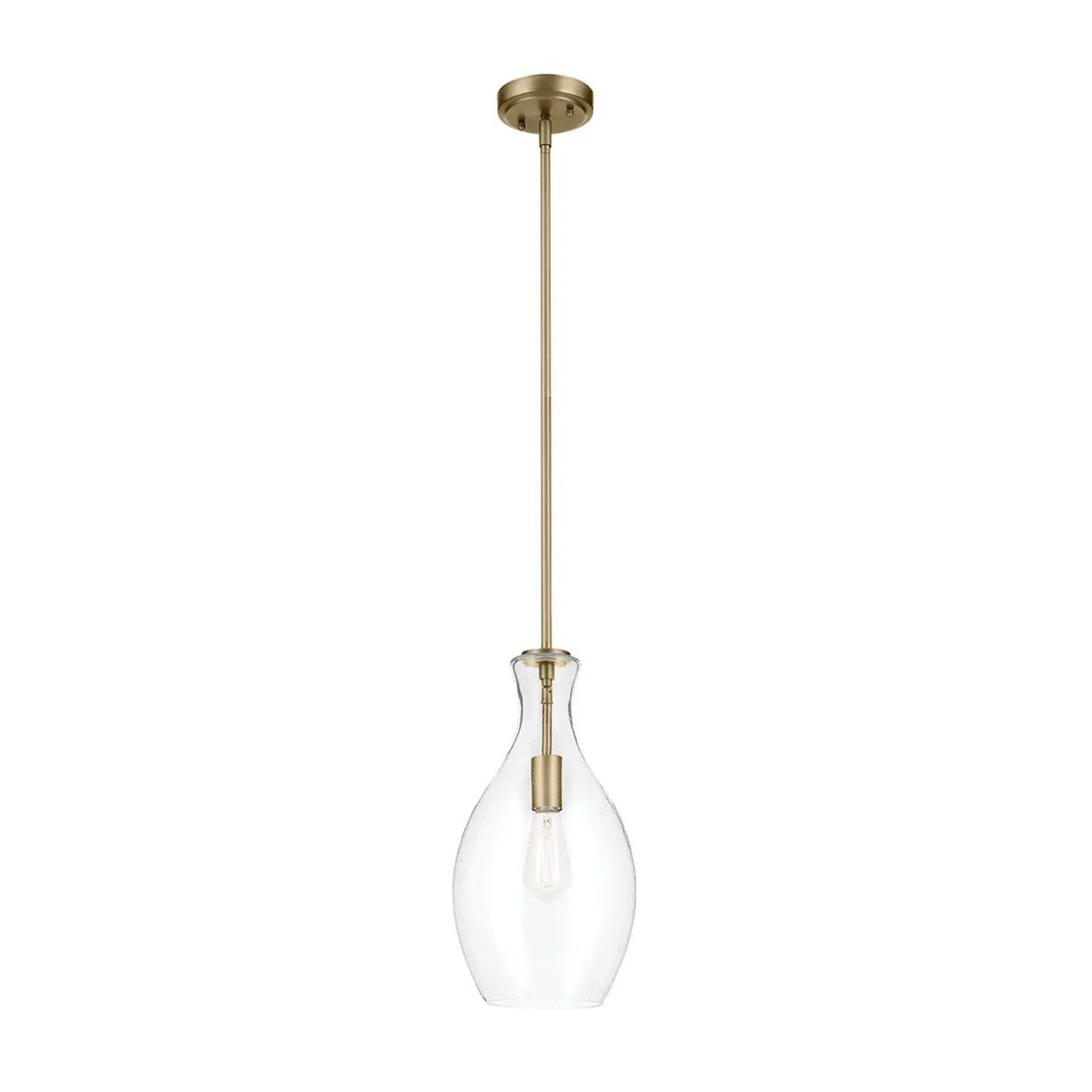 Everly 9" Pendant, Natural Brass Finish, Clear Seeded Glass