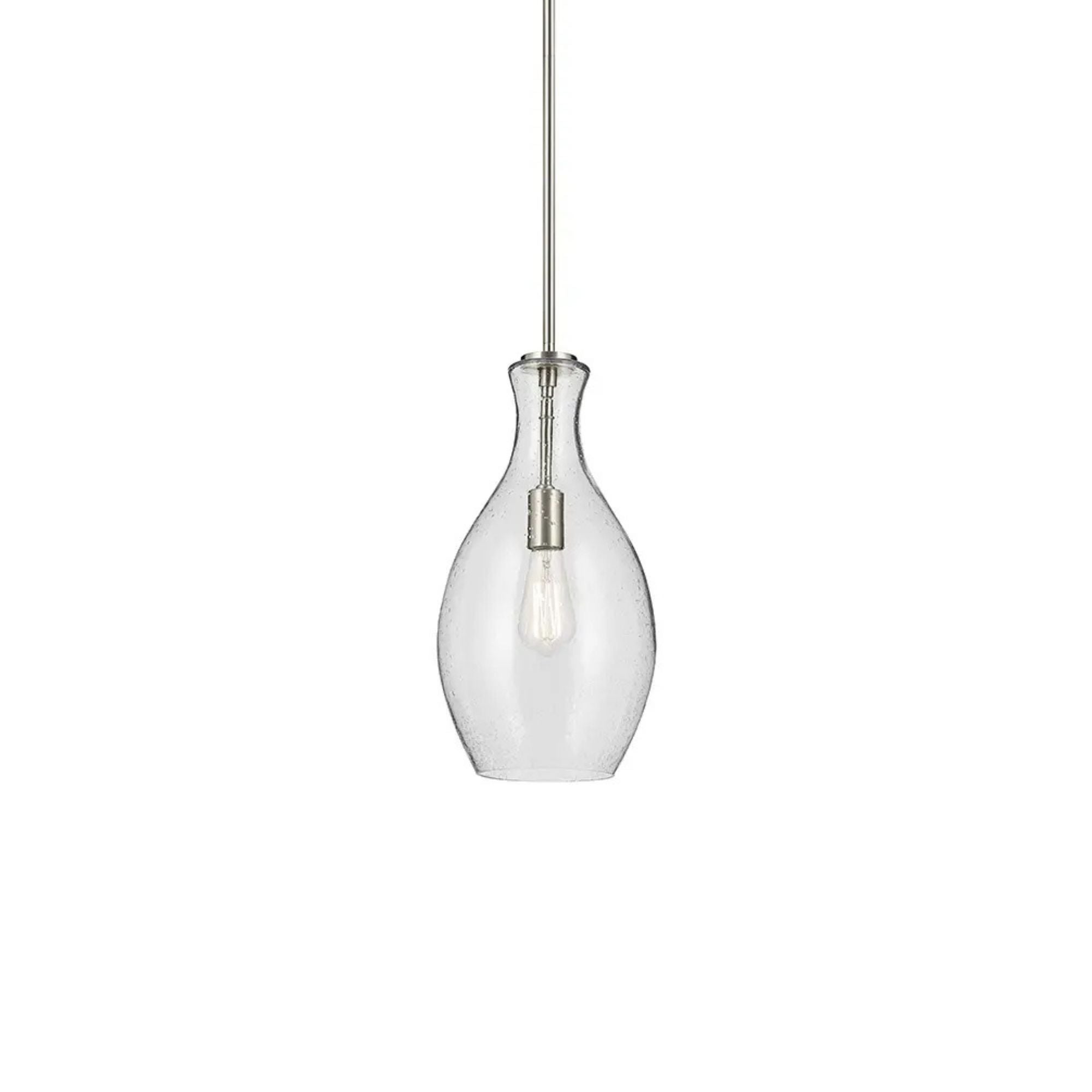 Everly 9" Pendant, Brushed Nickel Finish, Clear Seeded Glass