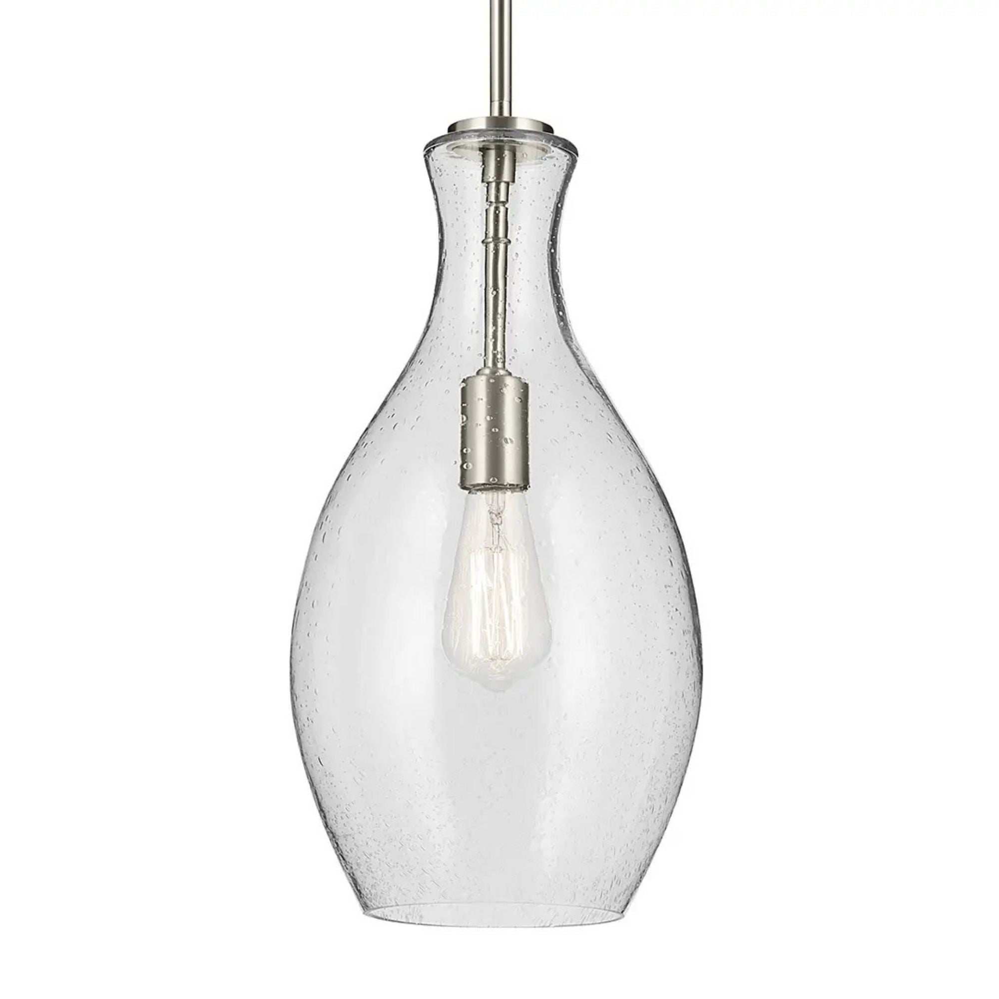 Everly 9" Pendant, Brushed Nickel Finish, Clear Seeded Glass