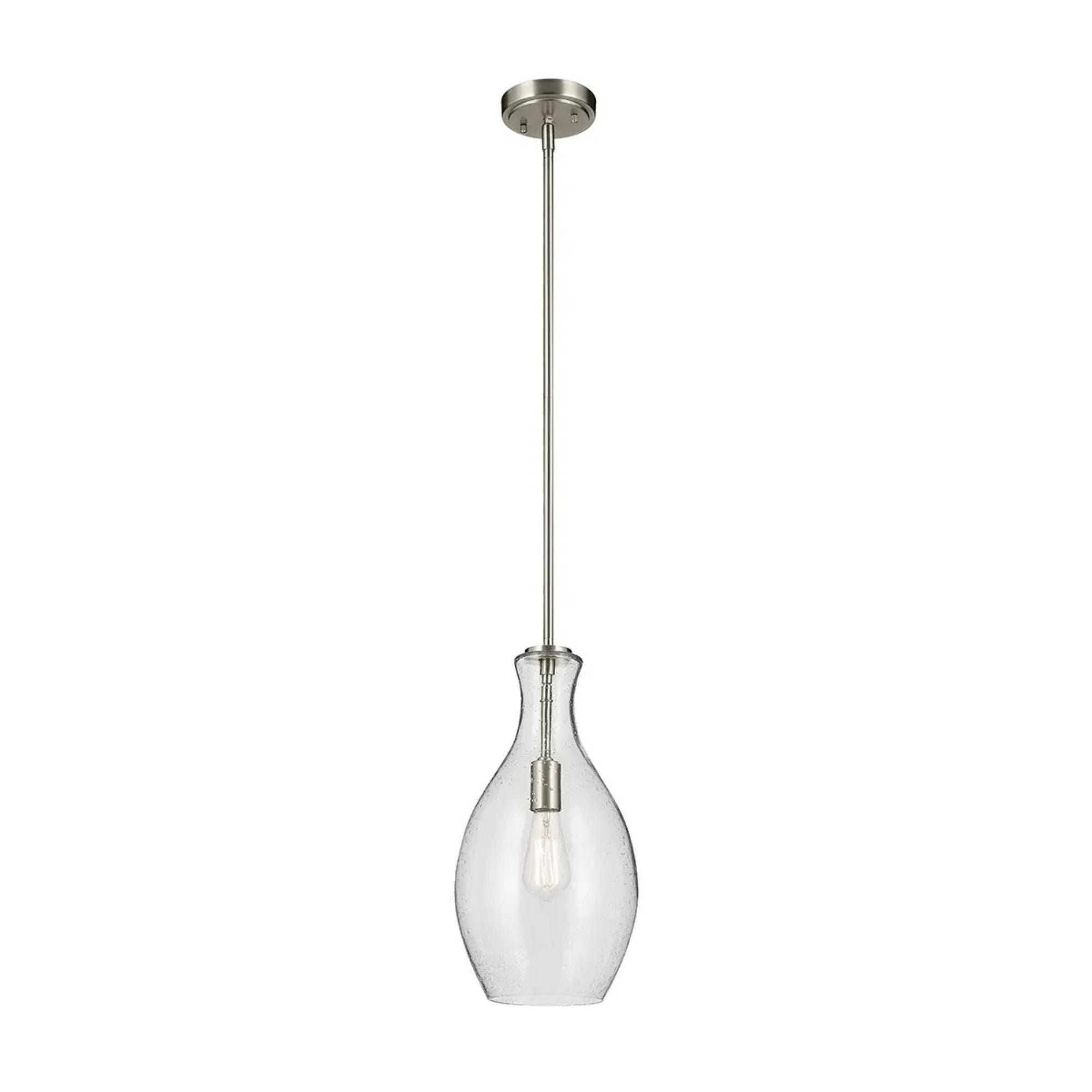 Everly 9" Pendant, Brushed Nickel Finish, Clear Seeded Glass