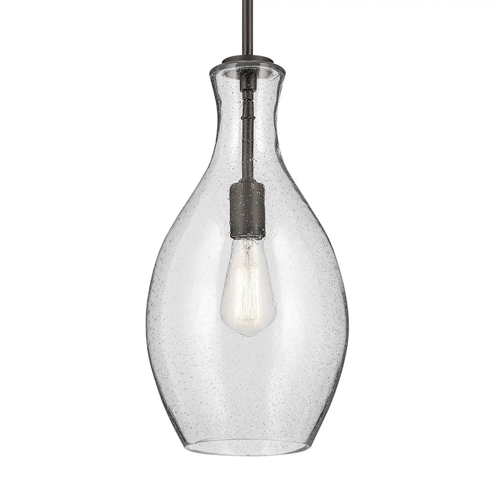 Everly 9" Pendant, Olde Bronze Finish, Clear Seeded Glass