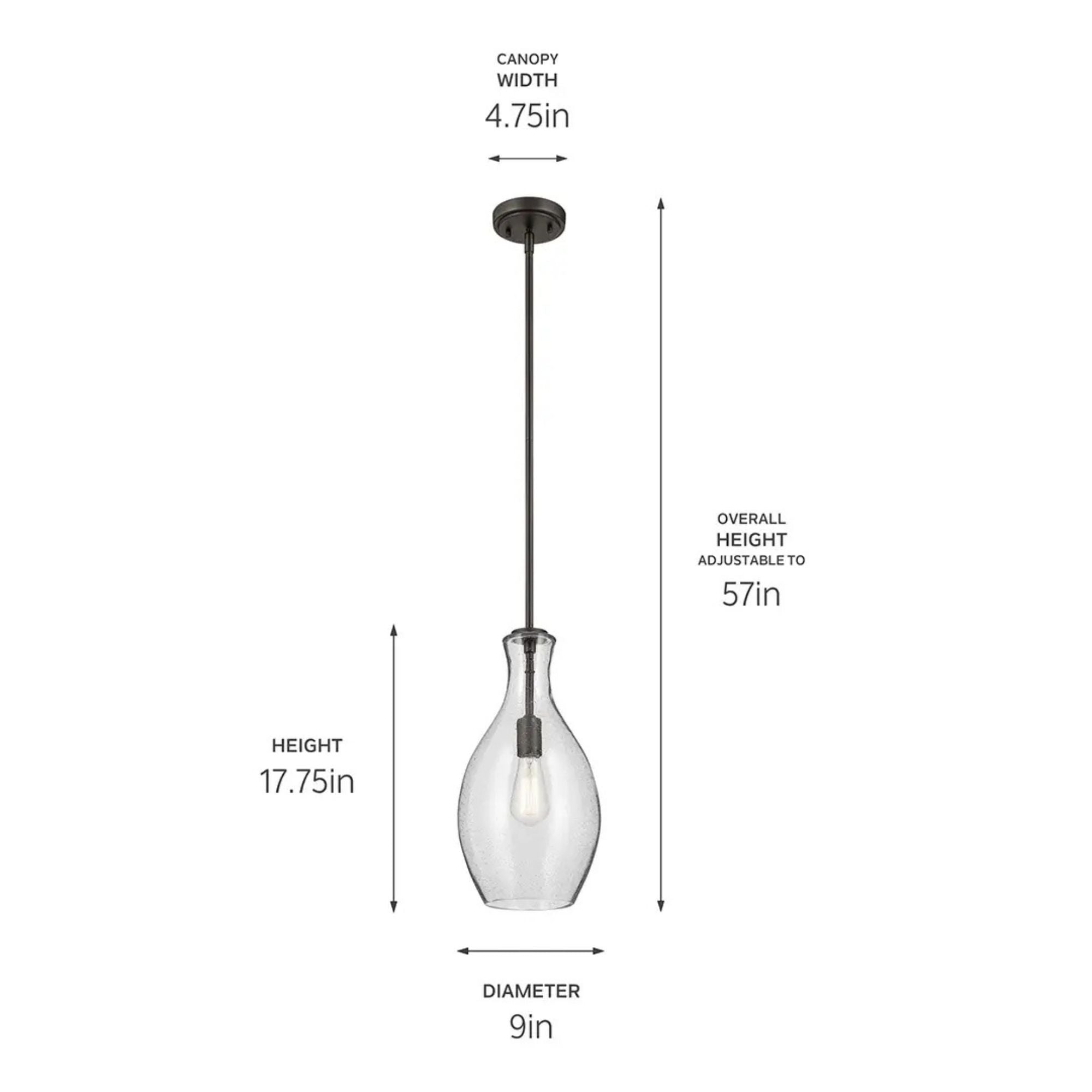 Everly 9" Pendant, Olde Bronze Finish, Clear Seeded Glass