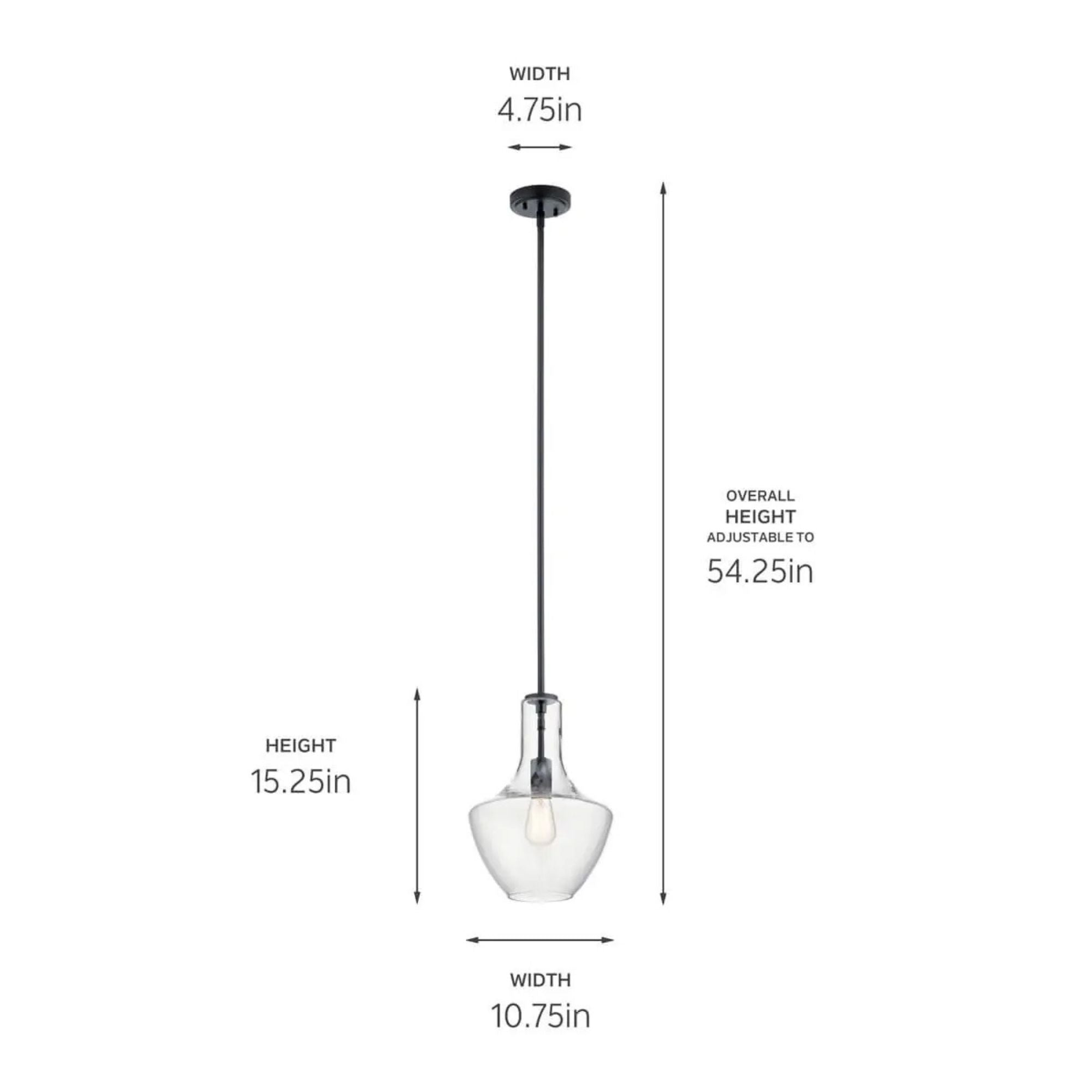 Everly 11" Pendant, Black Finish, Clear Glass