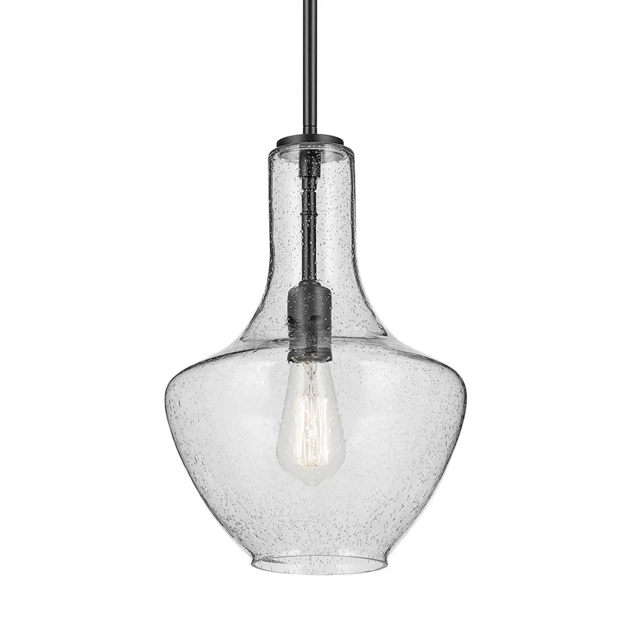Everly 11" Pendant, Black Finish, Clear Seeded Glass