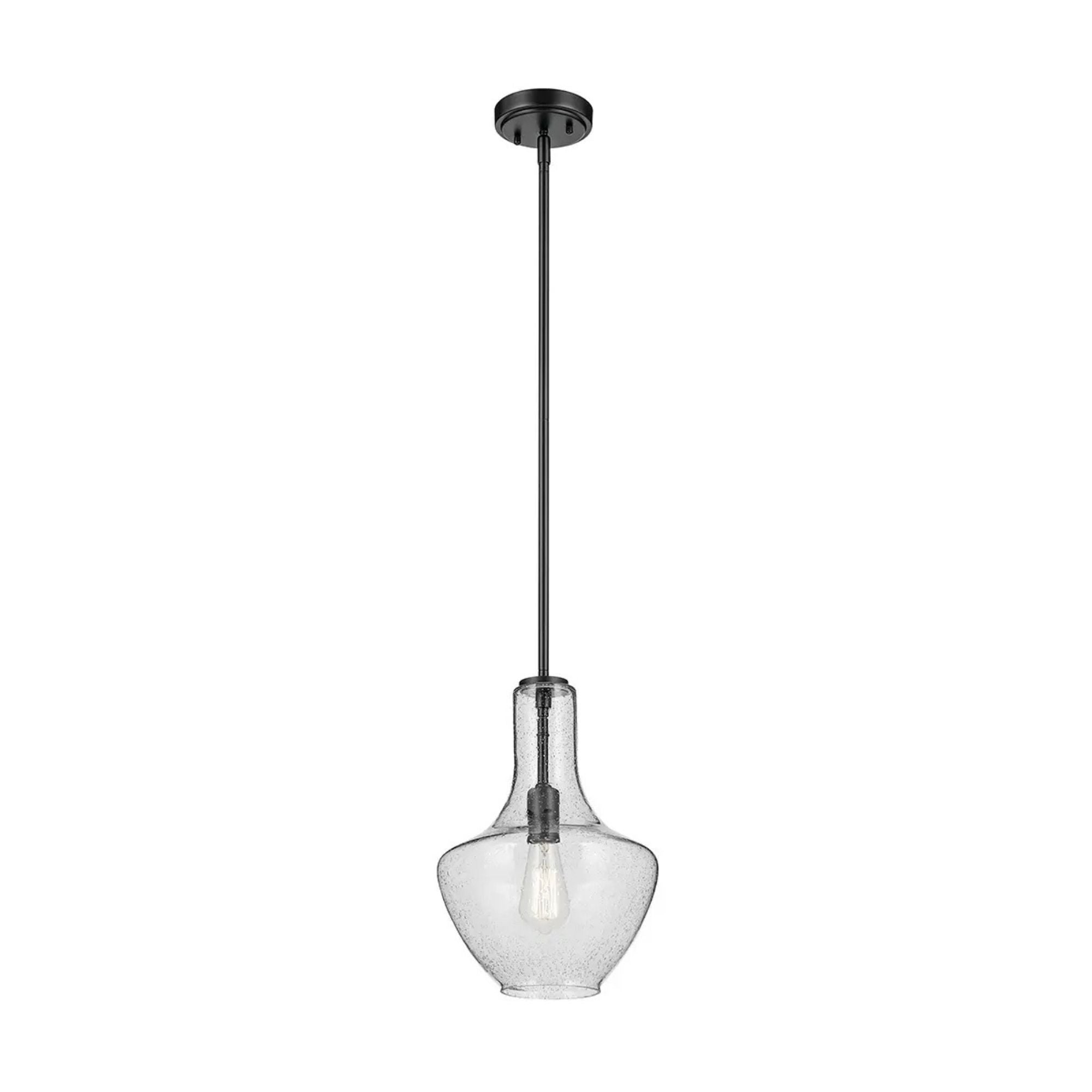 Everly 11" Pendant, Black Finish, Clear Seeded Glass
