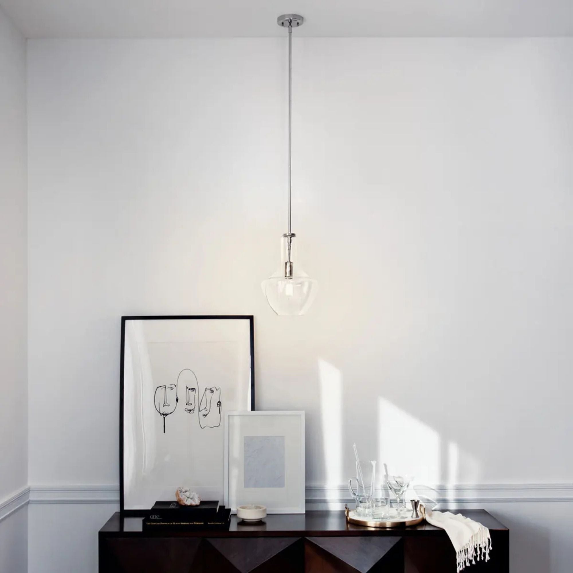 Everly 11" Pendant, Chrome Finish, Clear Seeded Glass