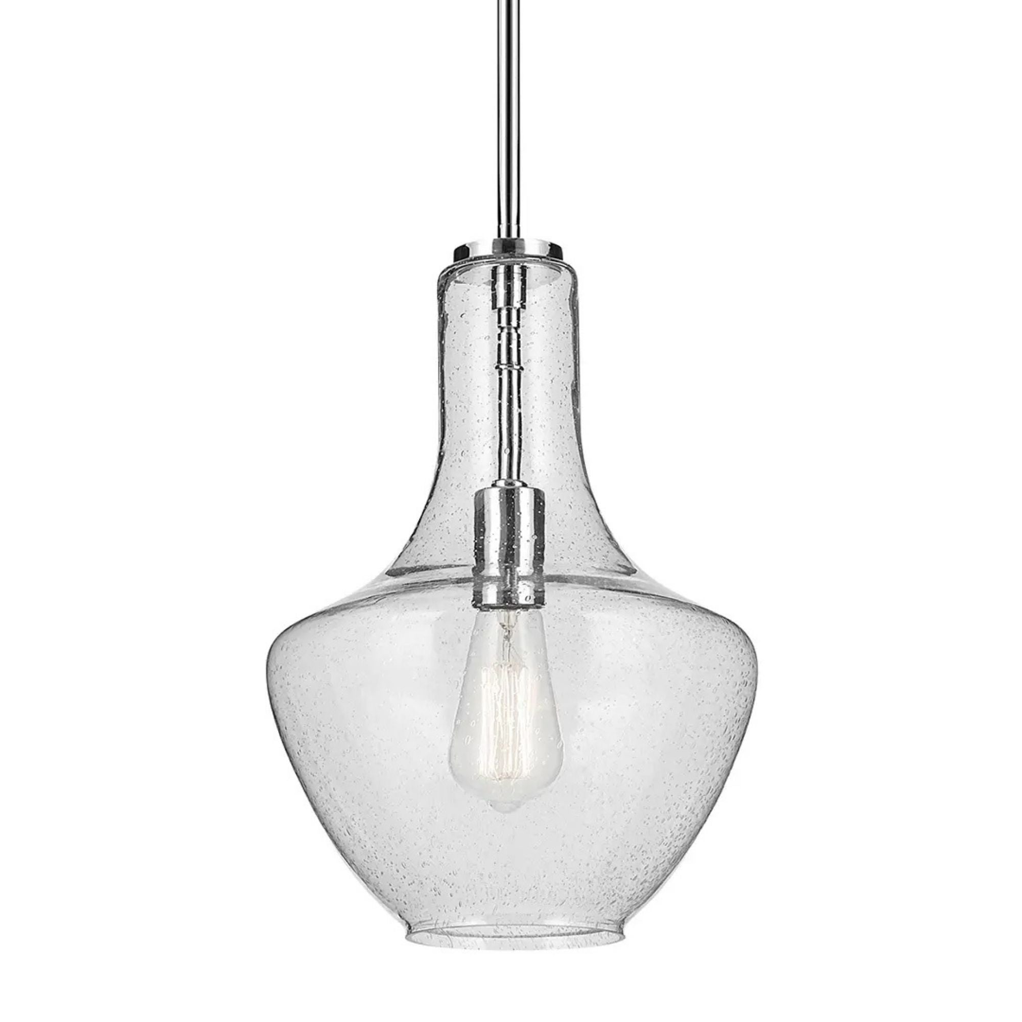 Everly 11" Pendant, Chrome Finish, Clear Seeded Glass
