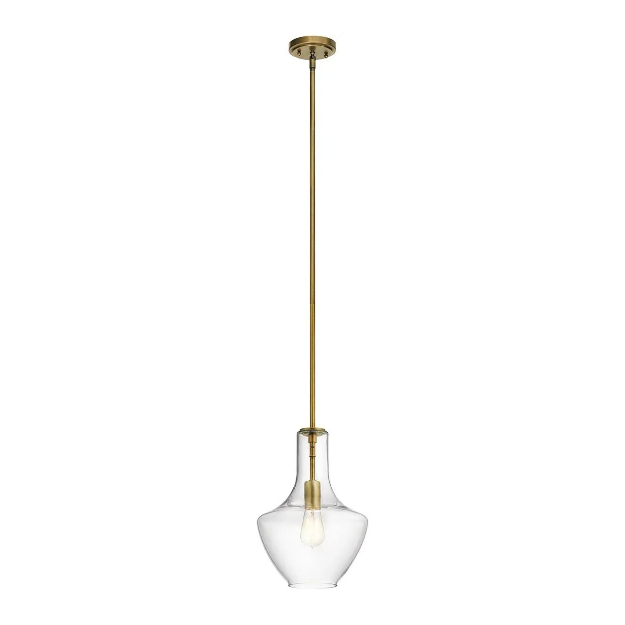 Everly 11" Pendant, Natural Brass Finish, Clear Glass