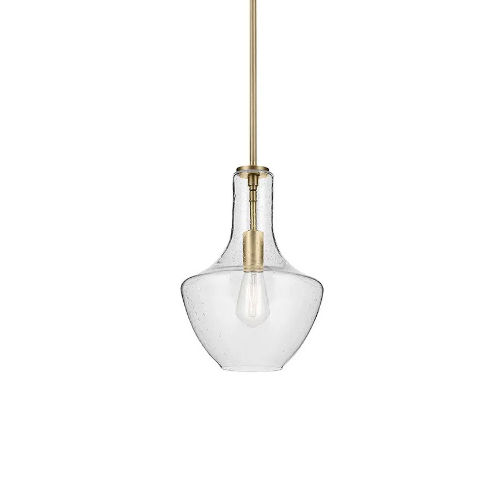 Everly 11" Pendant, Natural Brass Finish, Clear Seeded Glass
