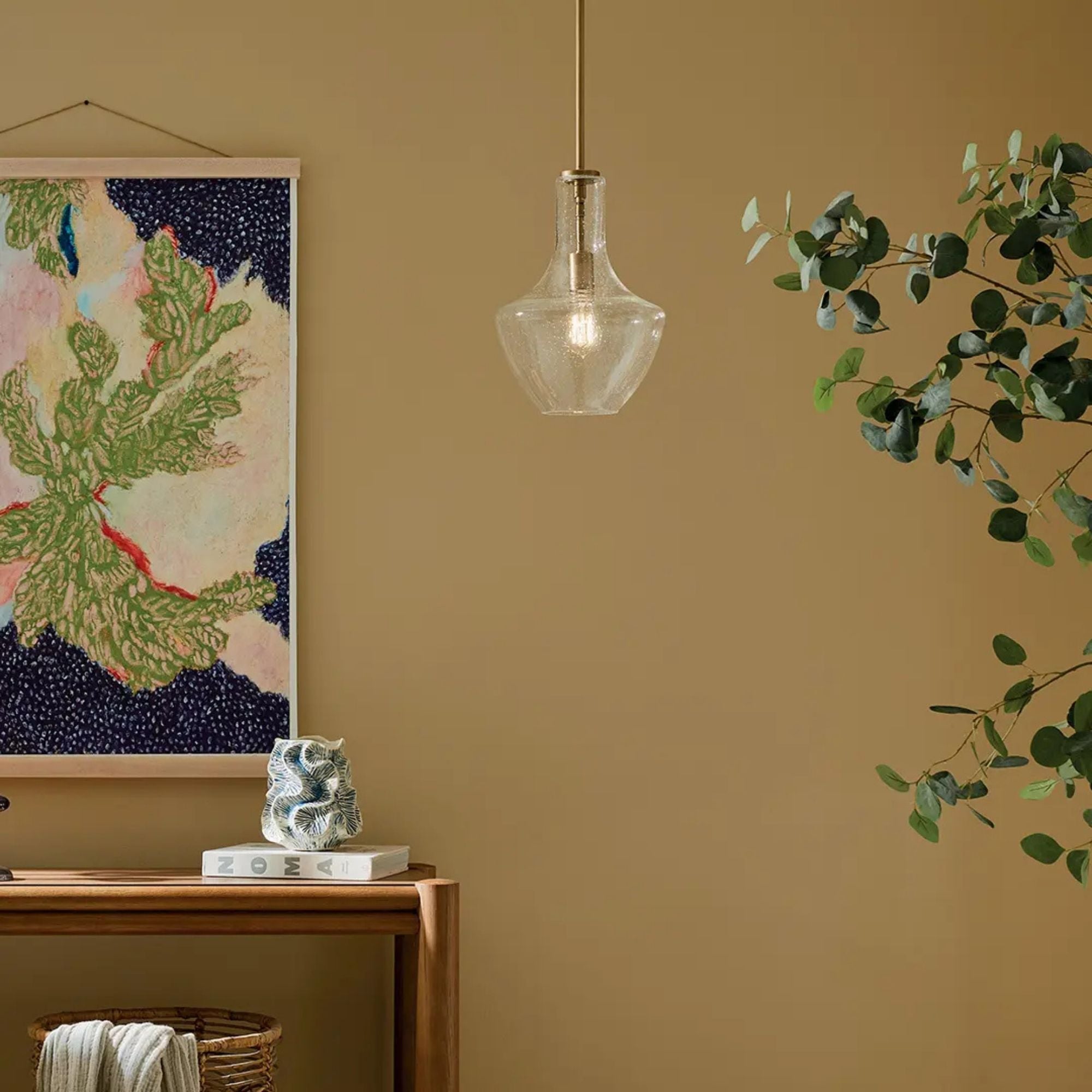 Everly 11" Pendant, Natural Brass Finish, Clear Seeded Glass