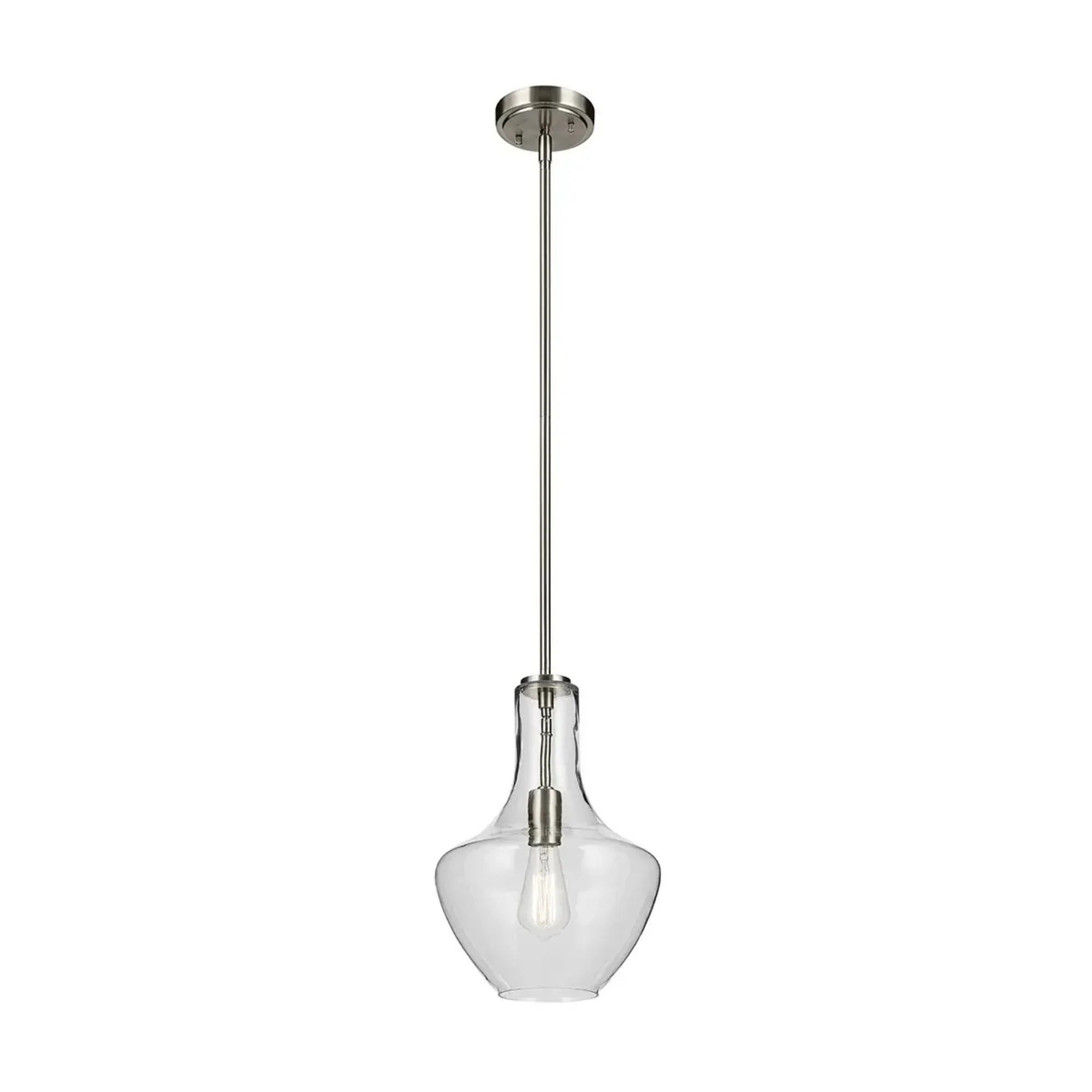 Everly 11" Pendant, Brushed Nickel Finish, Clear Glass
