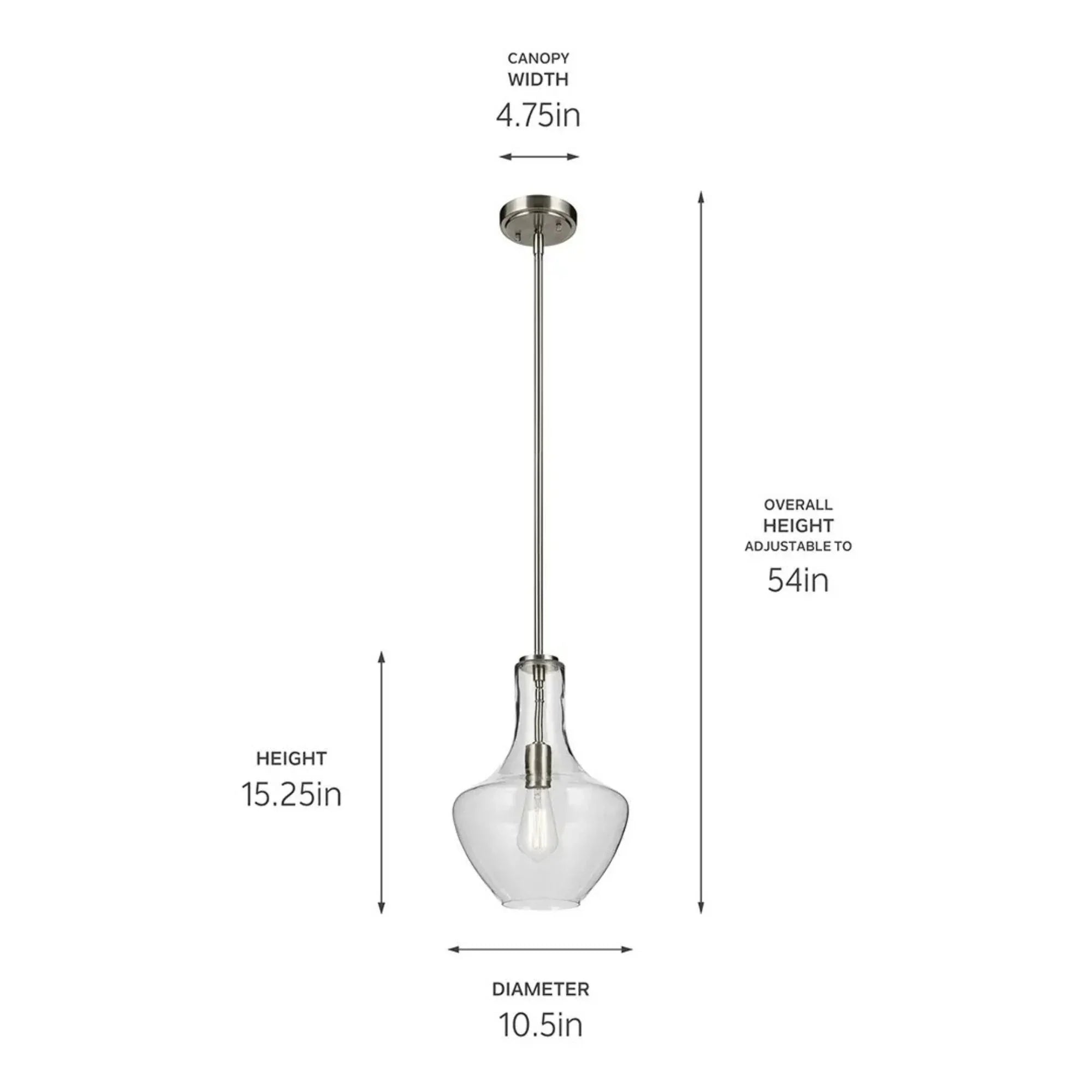 Everly 11" Pendant, Brushed Nickel Finish, Clear Glass