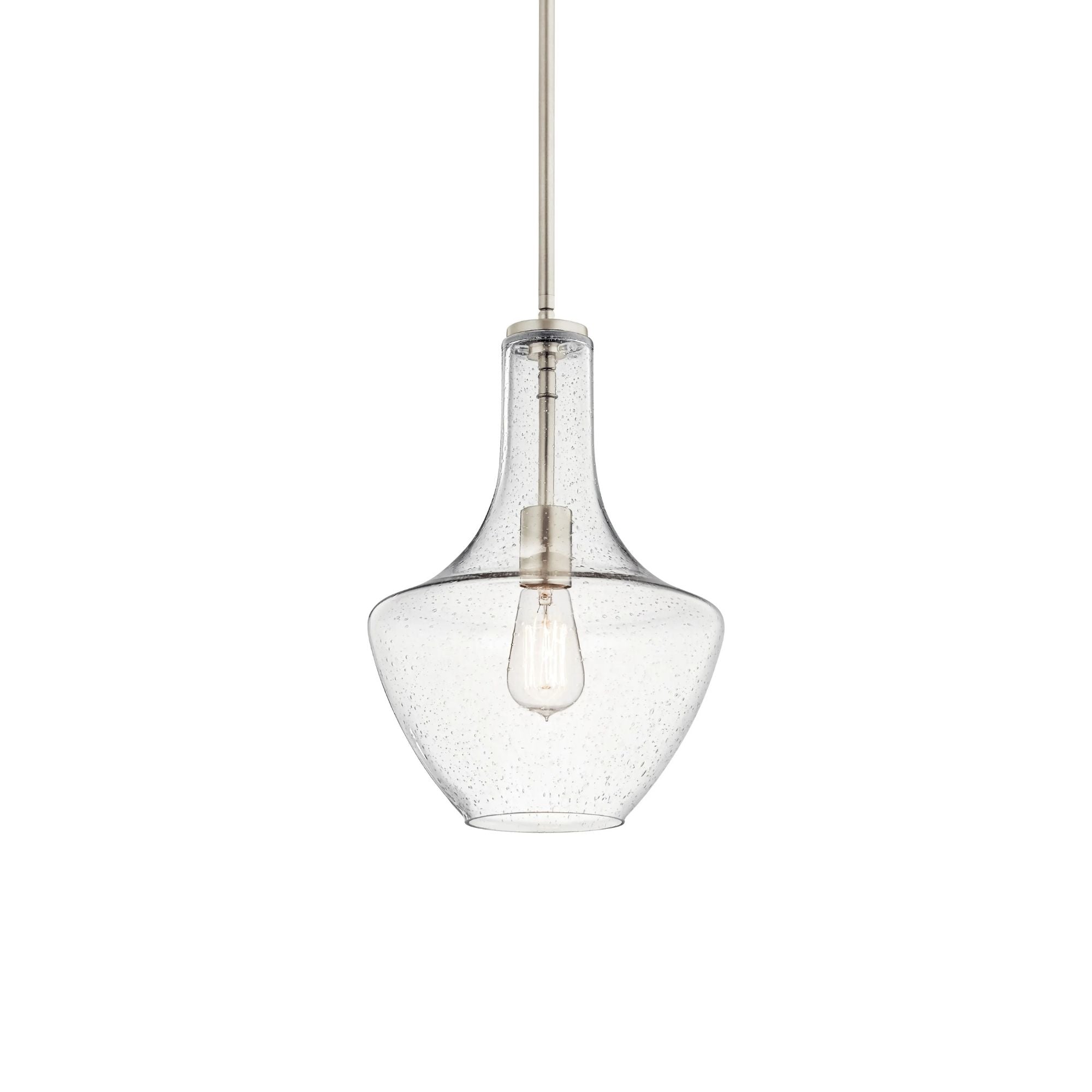 Everly 11" Pendant, Brushed Nickel Finish, Clear Seeded Glass