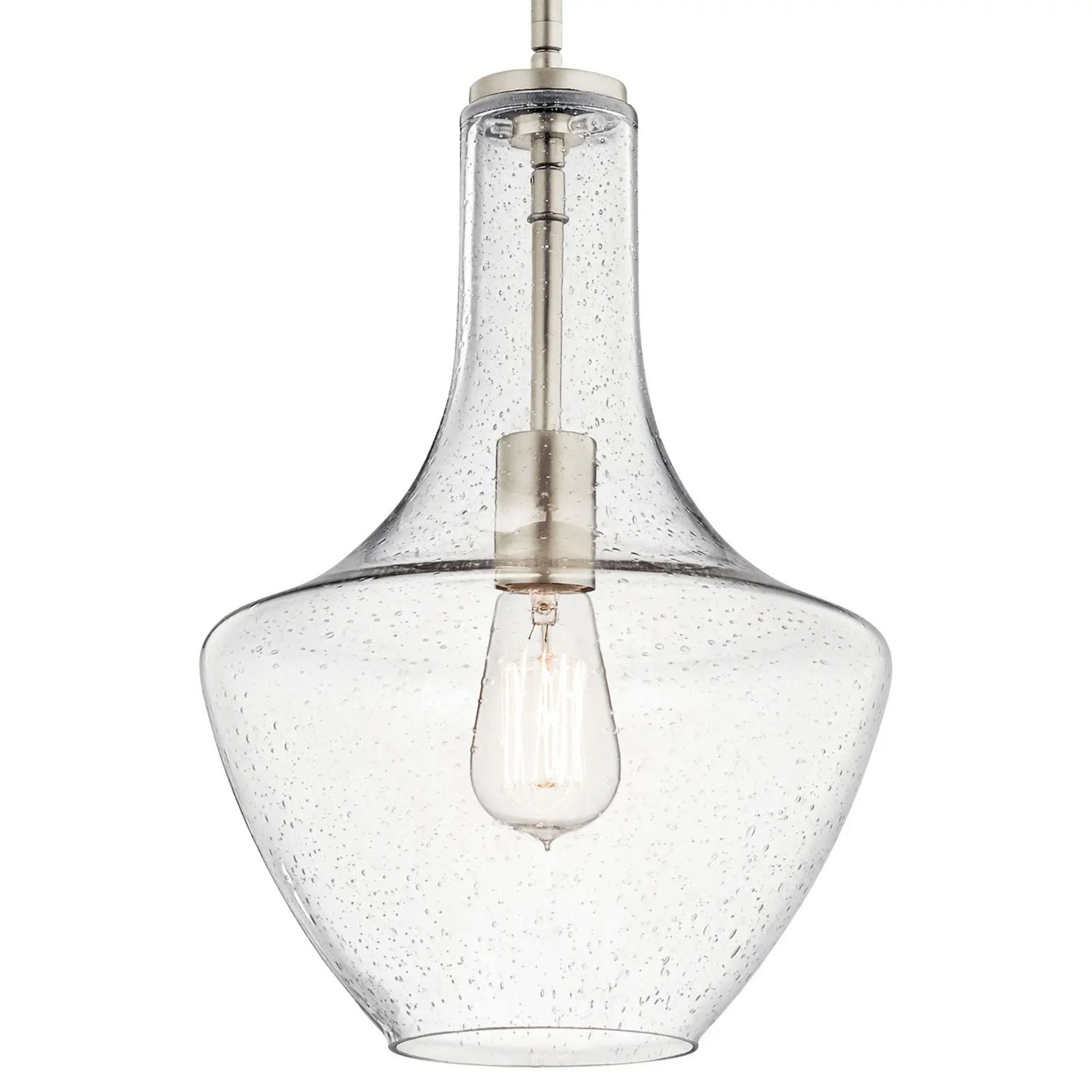 Everly 11" Pendant, Brushed Nickel Finish, Clear Seeded Glass
