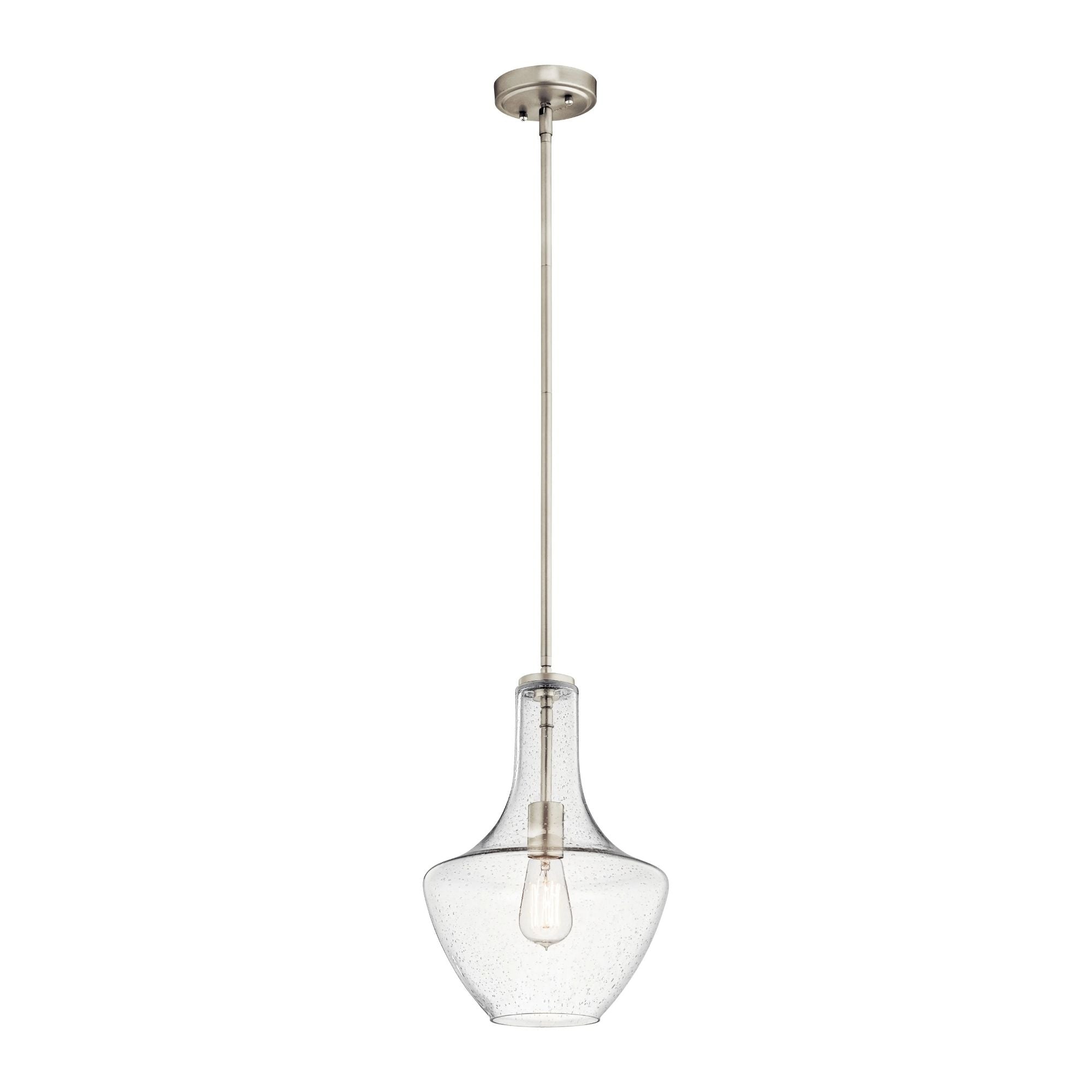 Everly 11" Pendant, Brushed Nickel Finish, Clear Seeded Glass