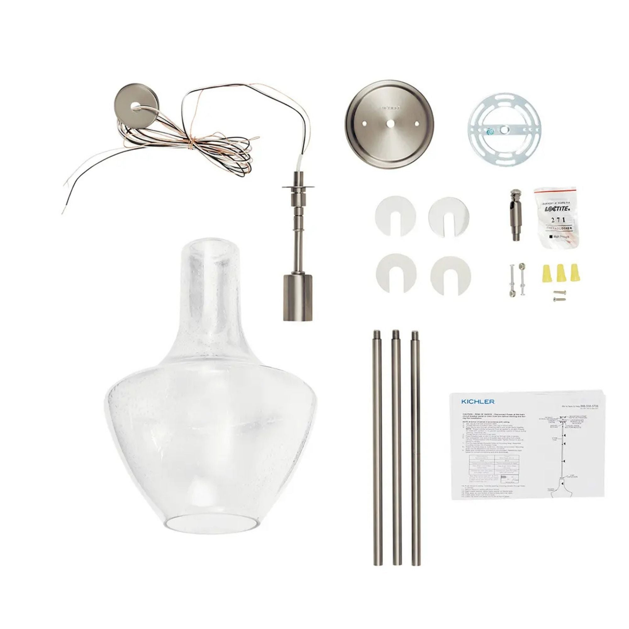 Everly 11" Pendant, Brushed Nickel Finish, Clear Seeded Glass