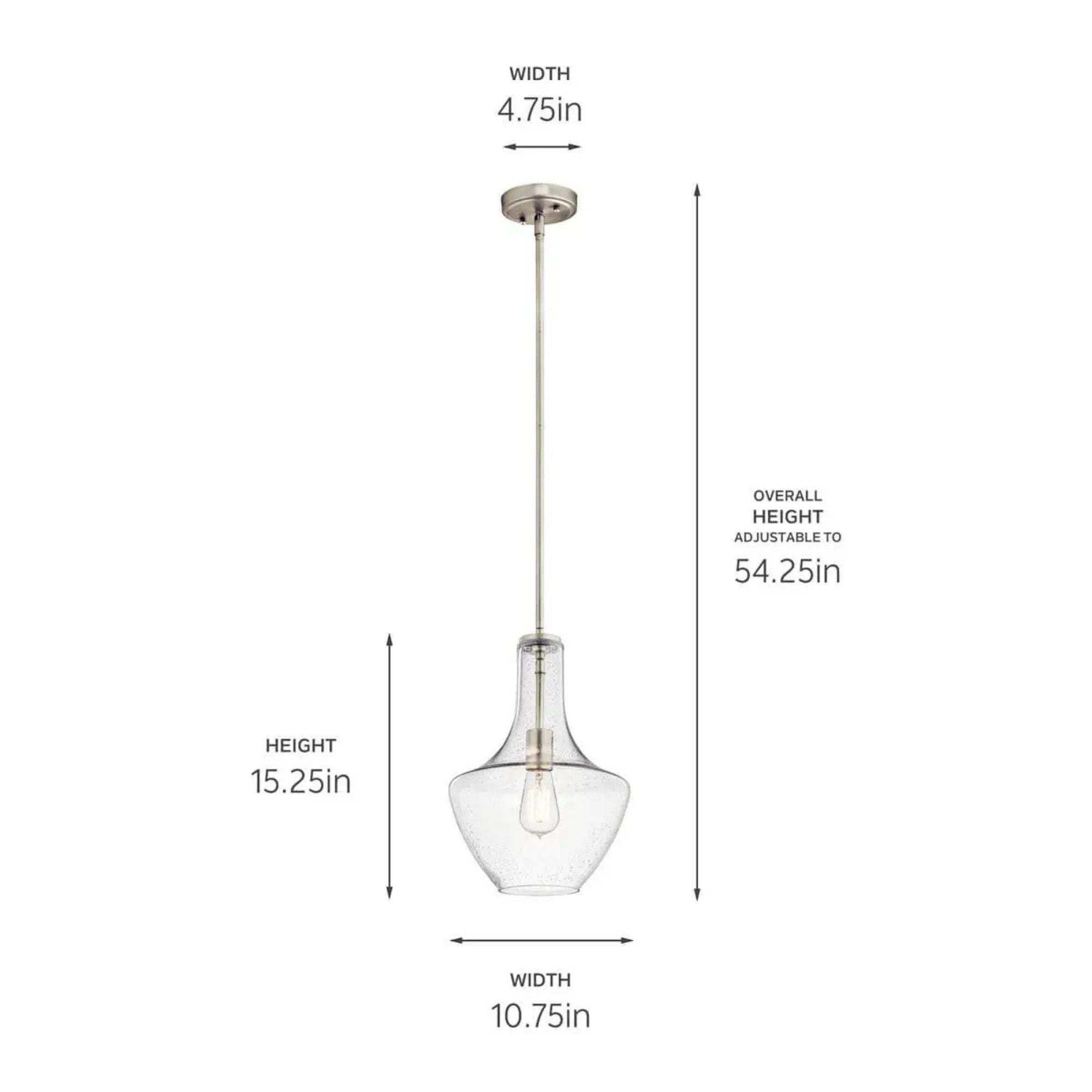 Everly 11" Pendant, Brushed Nickel Finish, Clear Seeded Glass