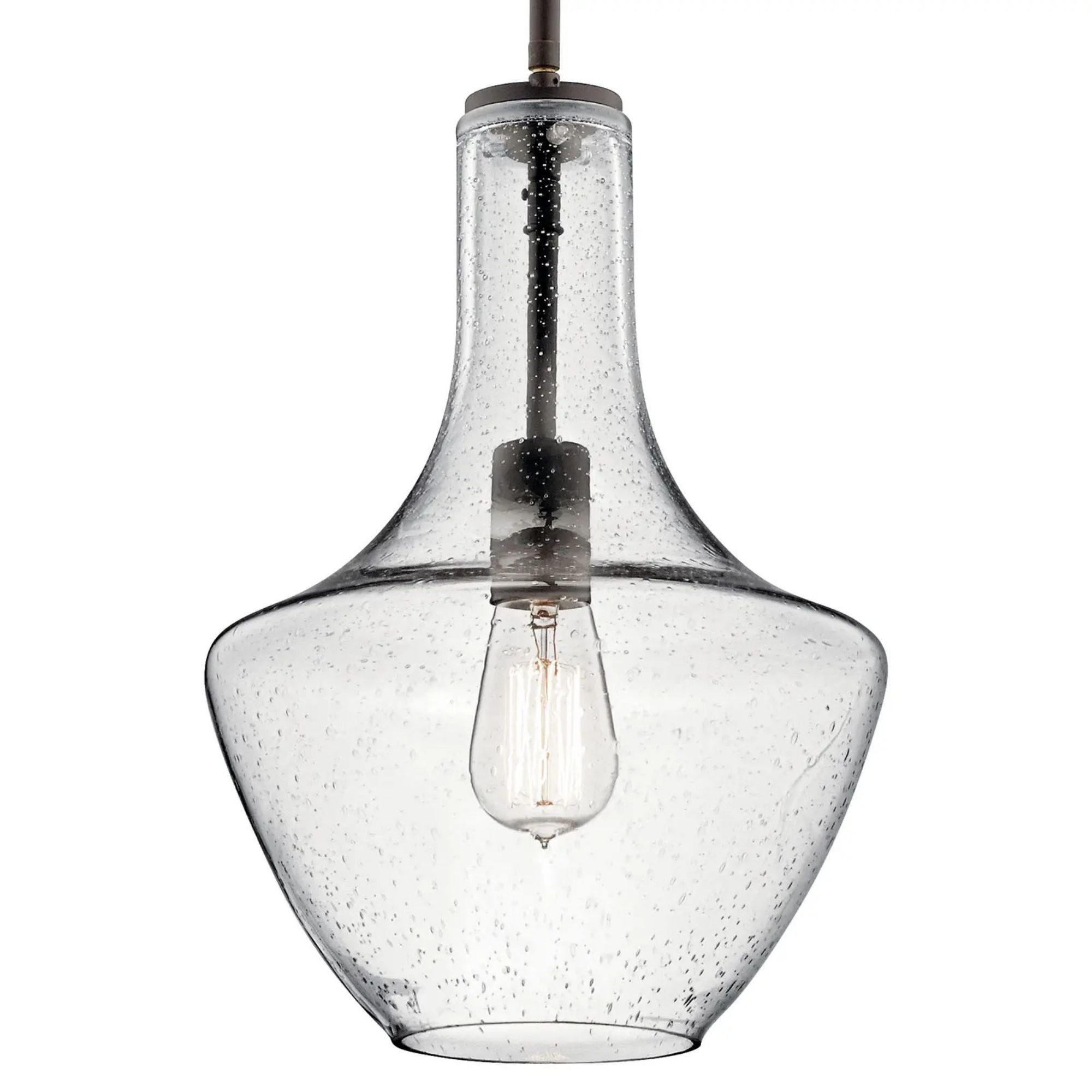 Everly 11" Pendant, Olde Bronze Finish, Clear Seeded Glass