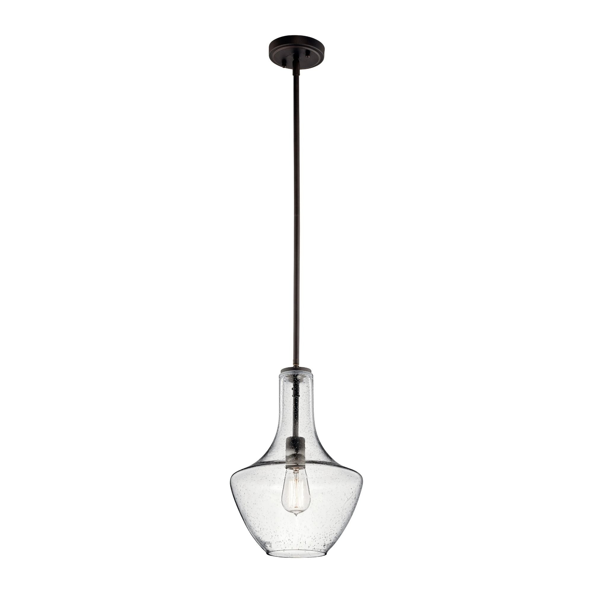 Everly 11" Pendant, Olde Bronze Finish, Clear Seeded Glass