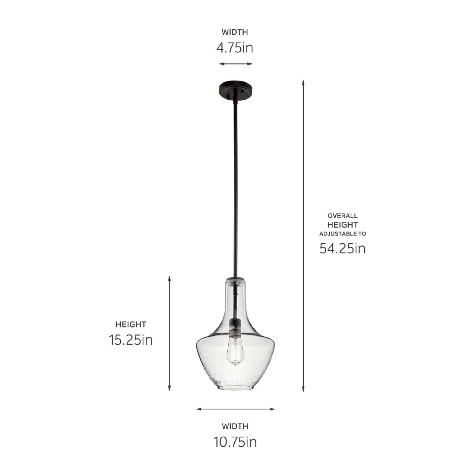 Everly 11" Pendant, Olde Bronze Finish, Clear Seeded Glass