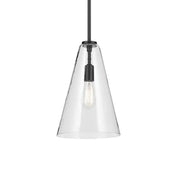 Everly 10" Cone Pendant, Black Finish, Clear Glass