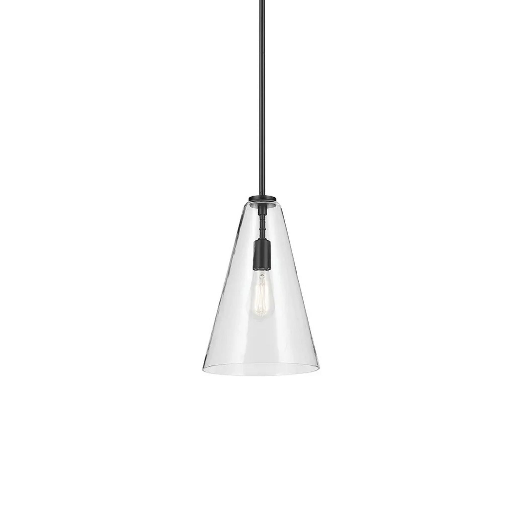 Everly 10" Cone Pendant, Black Finish, Clear Glass