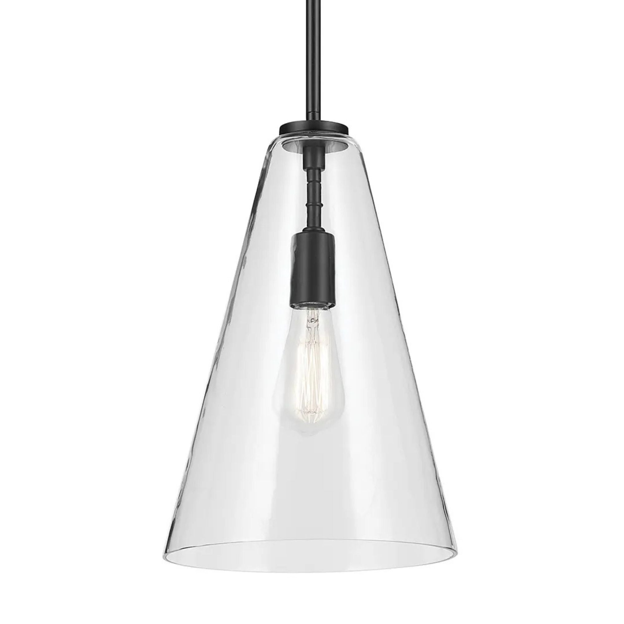 Everly 10" Cone Pendant, Black Finish, Clear Glass