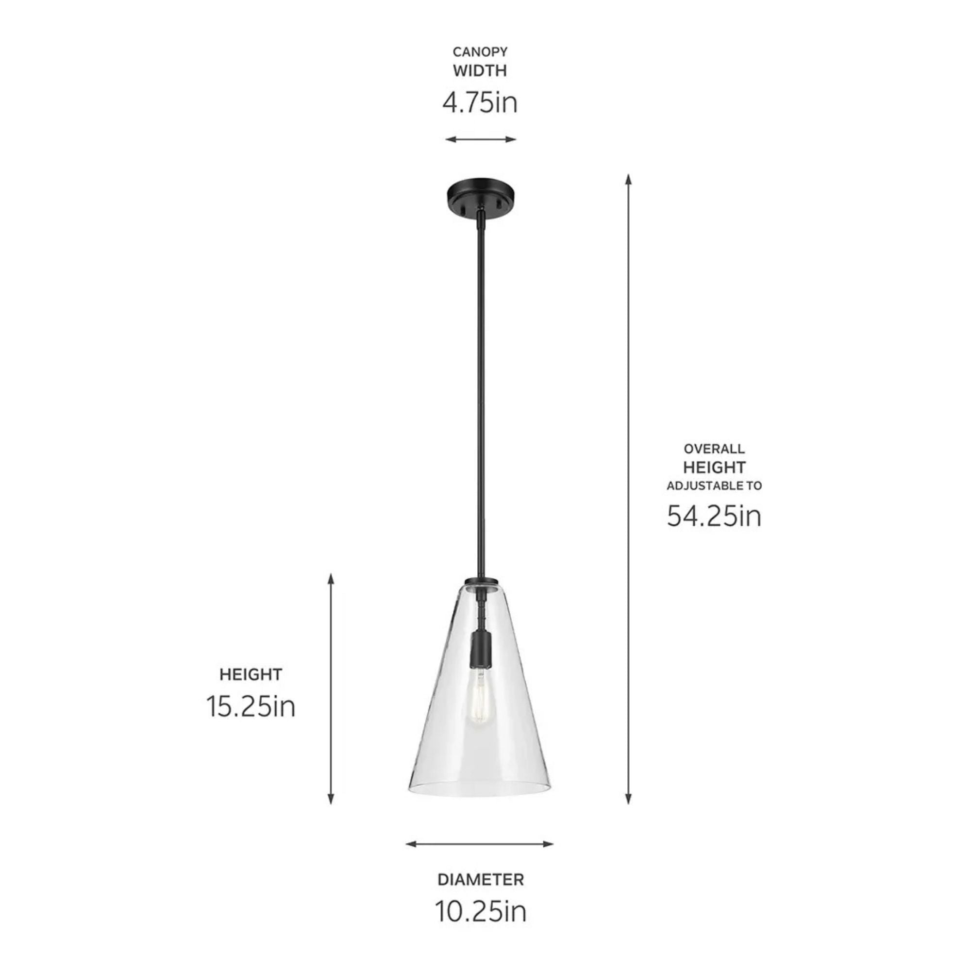 Everly 10" Cone Pendant, Black Finish, Clear Glass