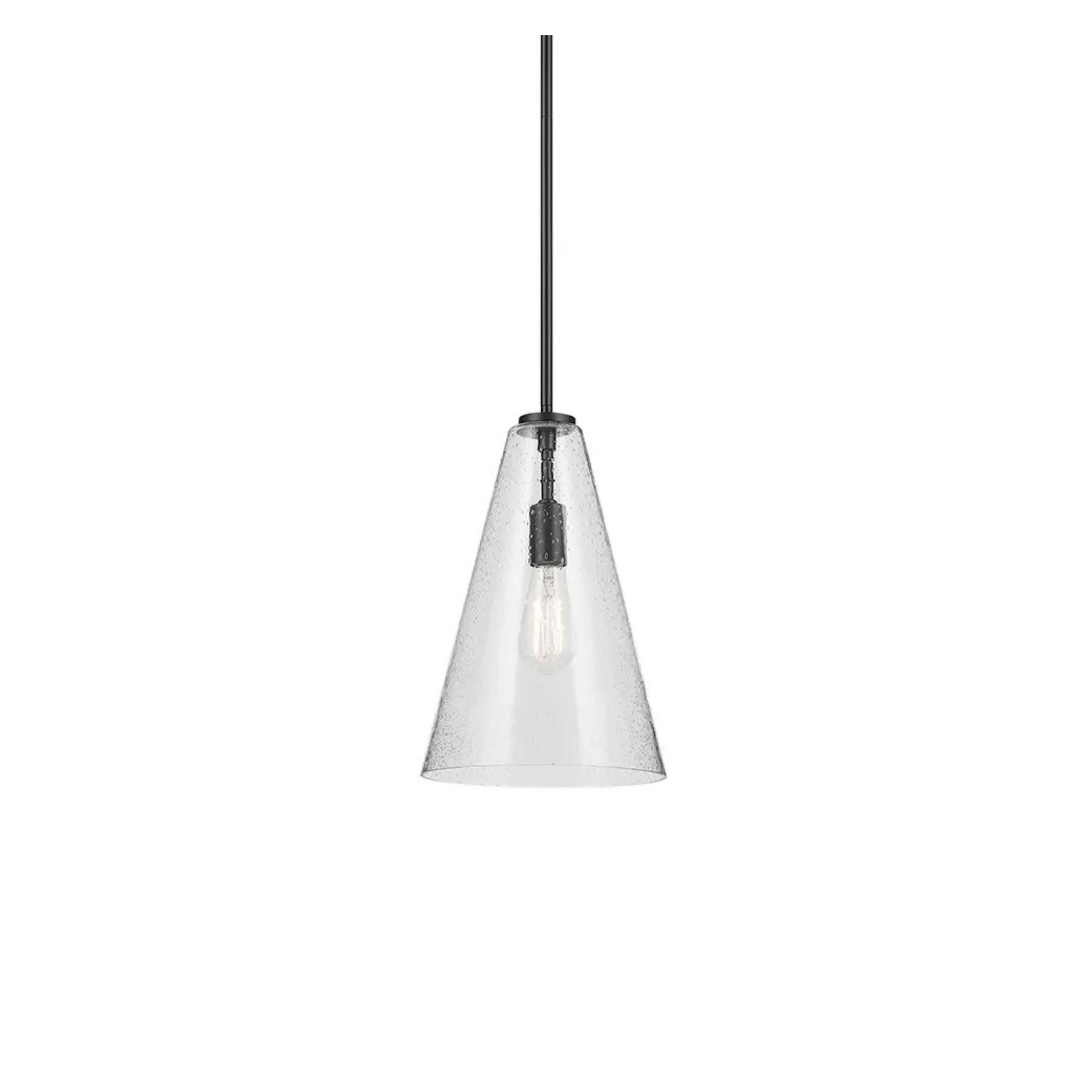 Everly 10" Cone Pendant, Black Finish, Clear Seeded Glass